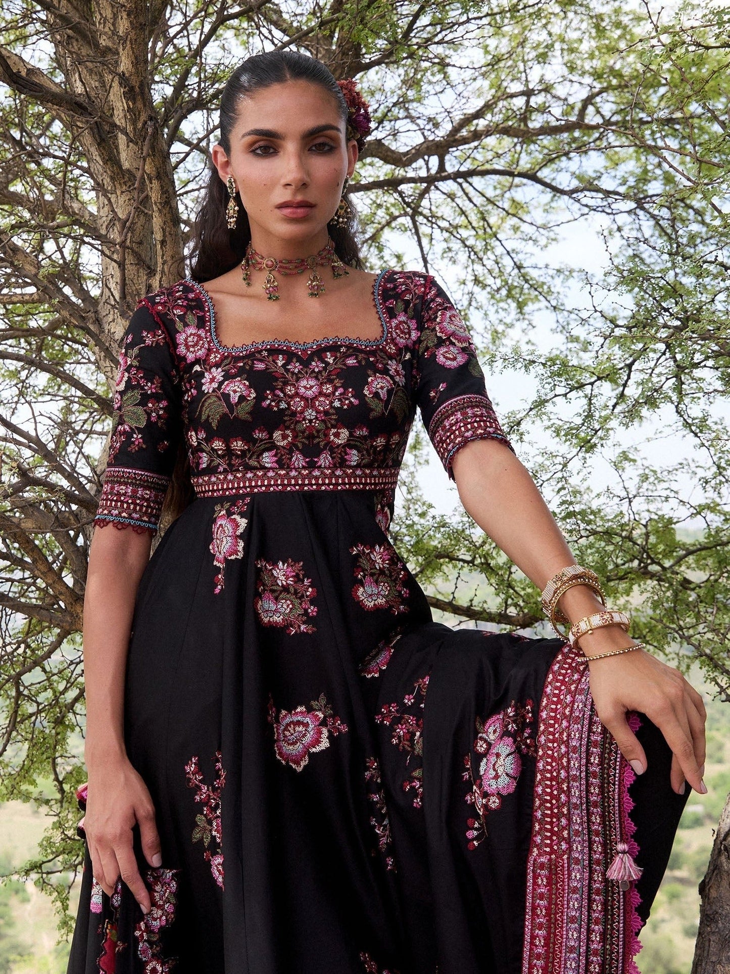 Black Hussain Rehar Jinan'26 Lawn Embroidered Unstitched 3-Piece Suit-Kashmala