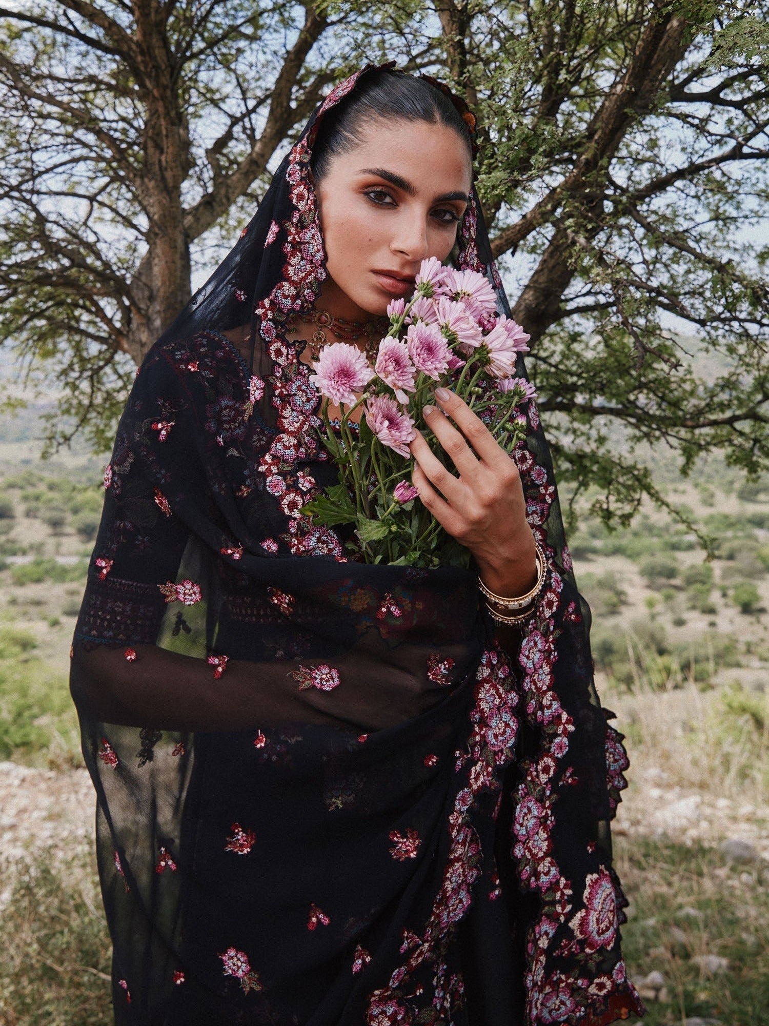 Black Hussain Rehar Jinan'26 Lawn Embroidered Unstitched 3-Piece Suit-Kashmala