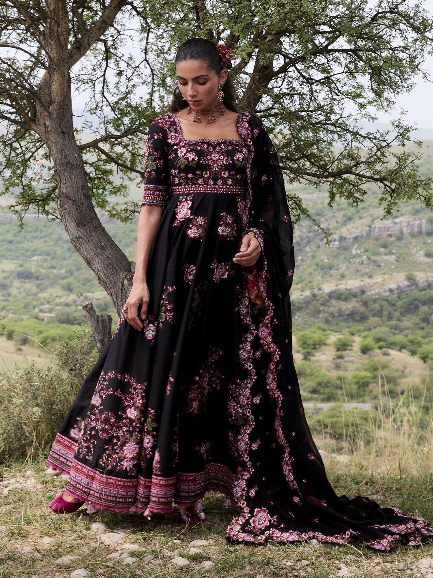Black Hussain Rehar Jinan'26 Lawn Embroidered Unstitched 3-Piece Suit-Kashmala