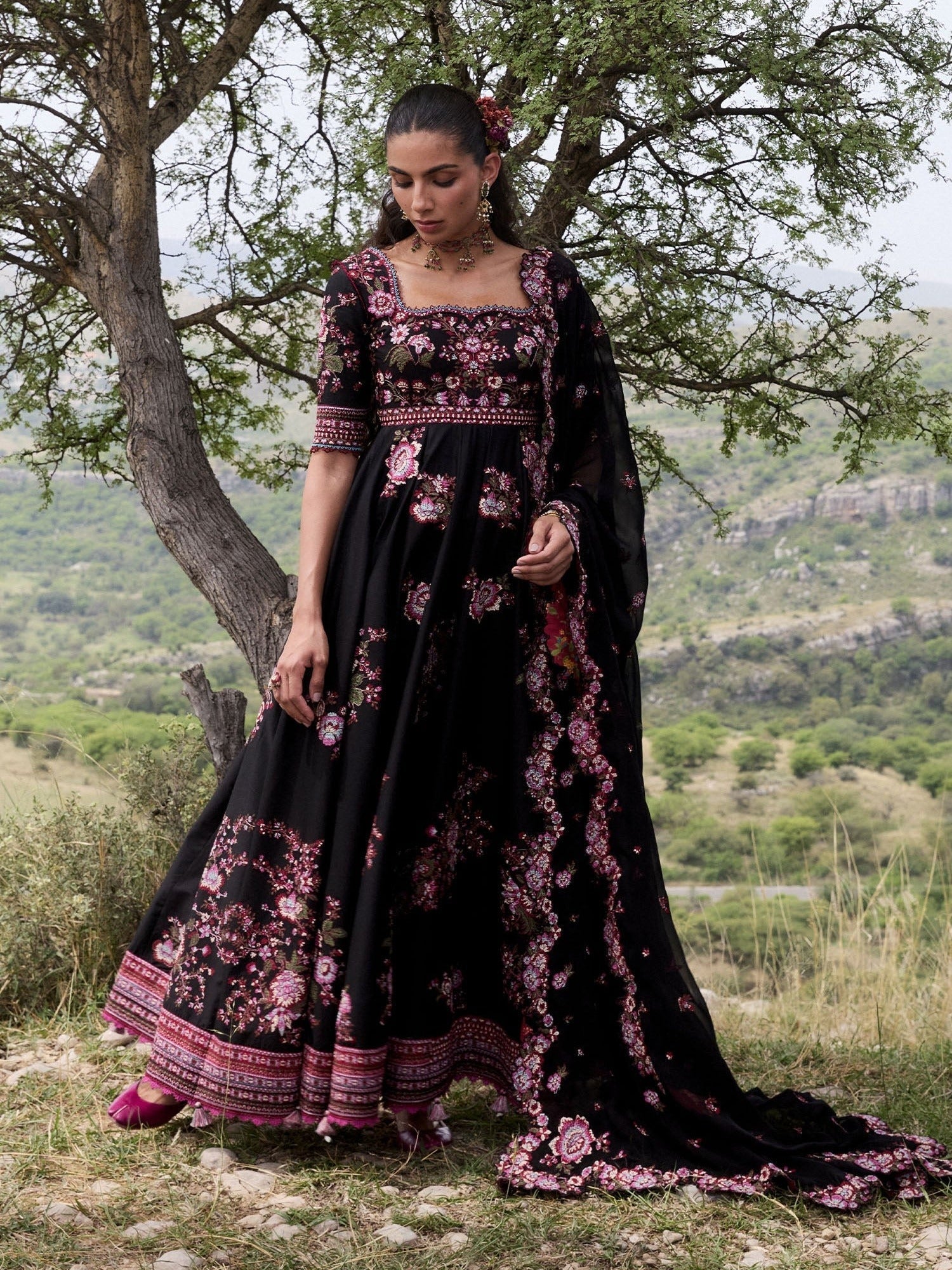 Black Hussain Rehar Jinan'26 Lawn Embroidered Unstitched 3-Piece Suit-Kashmala