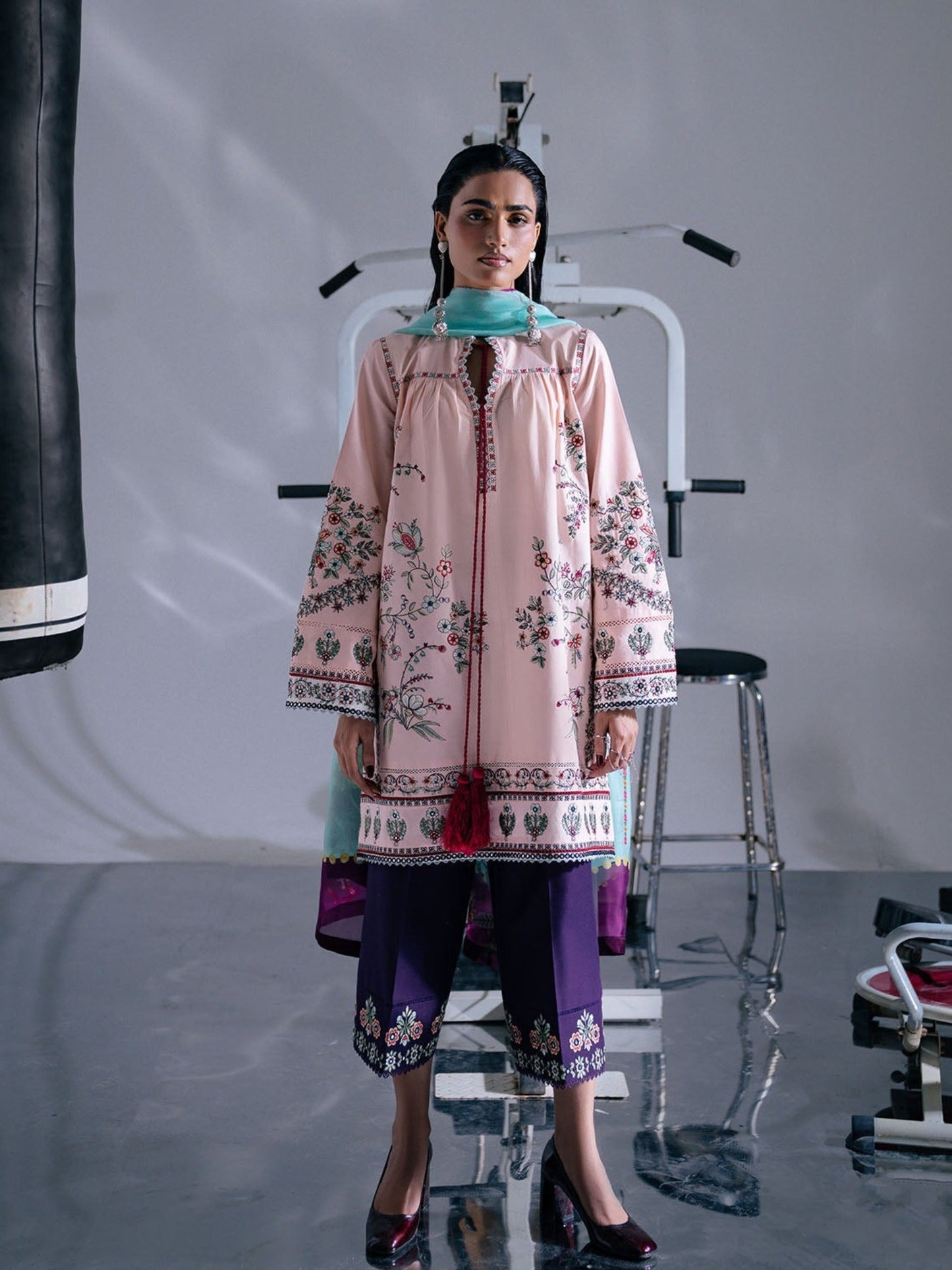 Pink and Blue-Jugnu By Hussain Rehar Pret SS26 Edit IV Cotton Embroidered Stitched 3-Piece Suit-Kyra
