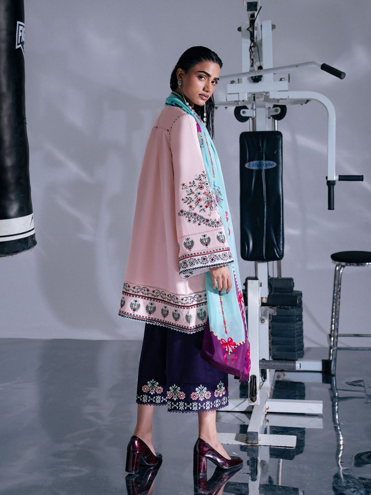 Pink and Blue-Jugnu By Hussain Rehar Pret SS26 Edit IV Cotton Embroidered Stitched 3-Piece Suit-Kyra