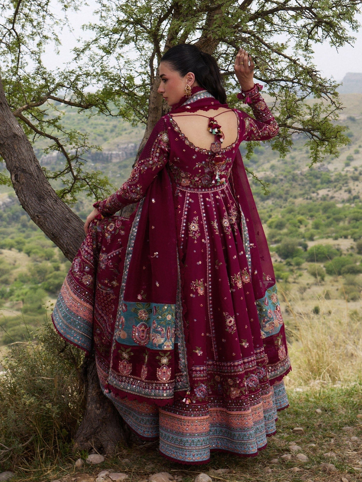 Maroon Hussain Rehar Jinan'26 Lawn Embroidered Unstitched 3-Piece Suit-Nousheen