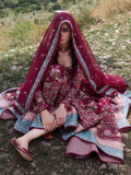 Maroon Hussain Rehar Jinan'26 Lawn Embroidered Unstitched 3-Piece Suit-Nousheen