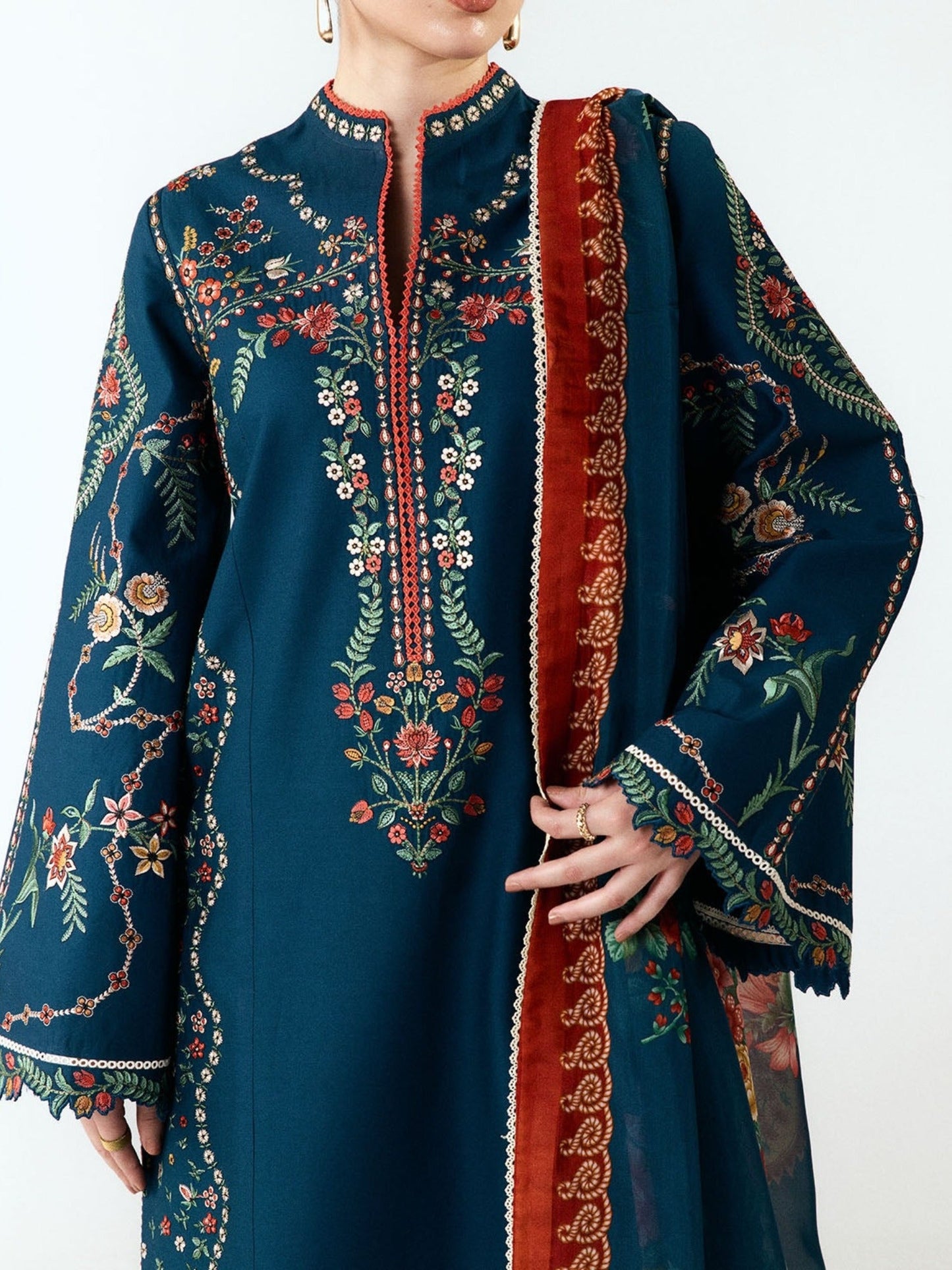 Green-Jugnu By Hussain Rehar SS26 Edit III Cotton Embroidered Unstitched 3-Piece Suit-Agna