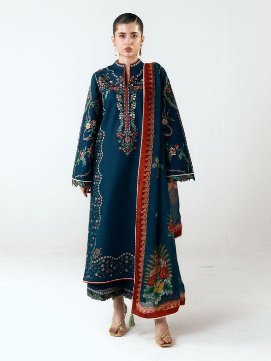 Green-Jugnu By Hussain Rehar SS26 Edit III Cotton Embroidered Unstitched 3-Piece Suit-Agna