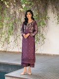 Purple Manahil Arts Viscose Silk Embroidered Stitched 3-Piece Suit-K-263-Purple