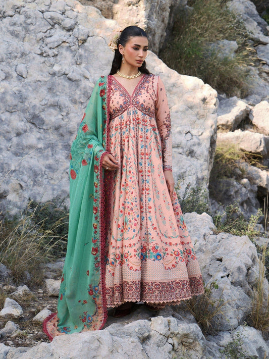 Peach Hussain Rehar Jinan'26 Lawn Embroidered Unstitched 3-Piece Suit-Chitlali