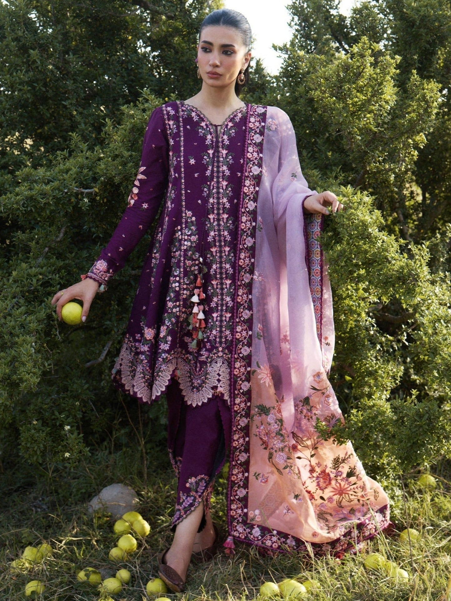 Purple Hussain Rehar Jinan'26 Lawn Embroidered Unstitched 3-Piece Suit-Lyla