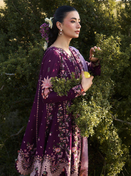 Purple Hussain Rehar Jinan'26 Lawn Embroidered Unstitched 3-Piece Suit-Lyla