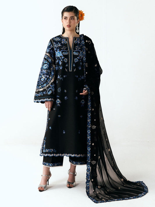 Black-Jugnu By Hussain Rehar SS26 Edit III Cotton Embroidered Unstitched 3-Piece Suit-Ari