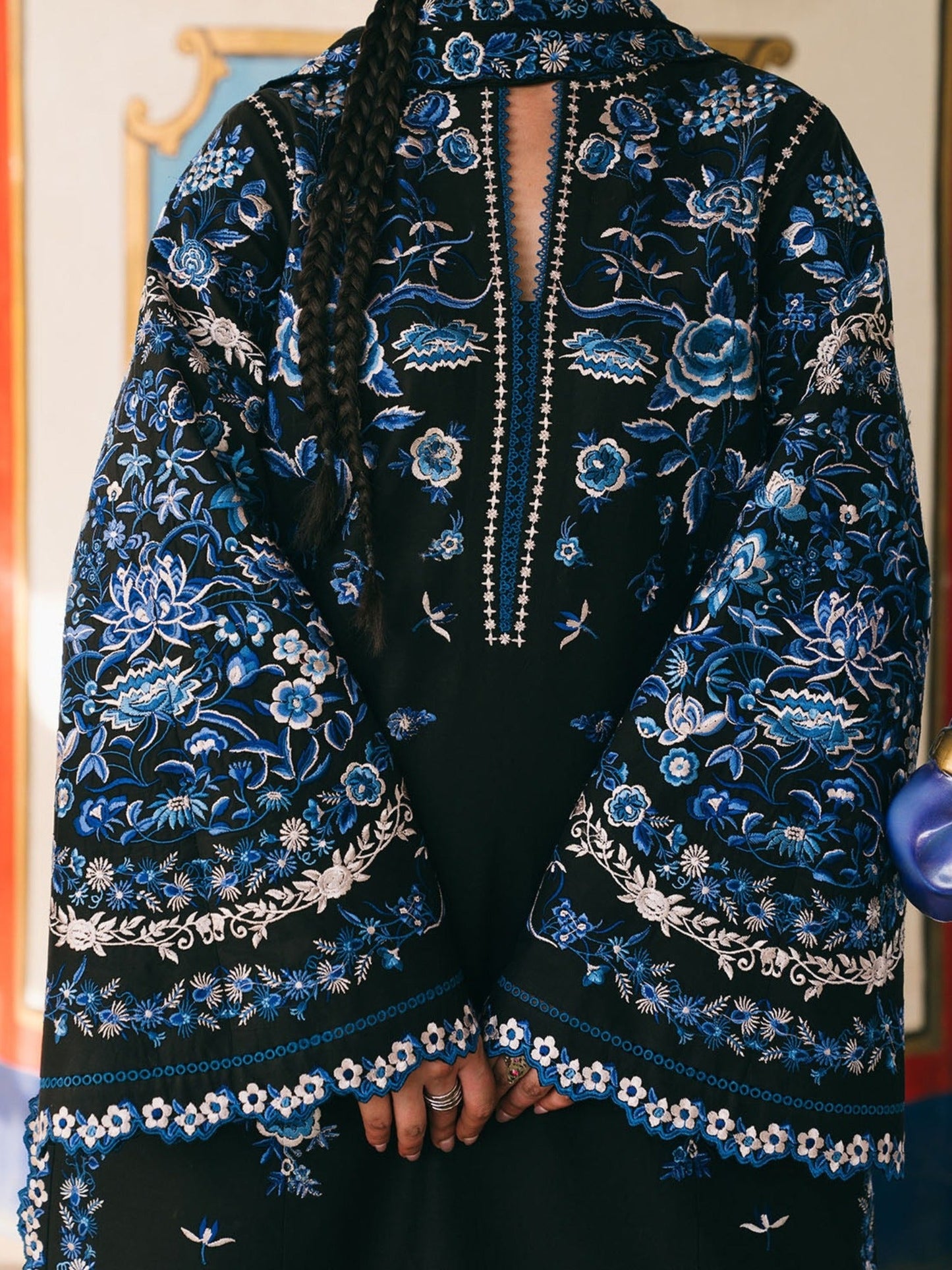 Black-Jugnu By Hussain Rehar SS26 Edit III Cotton Embroidered Unstitched 3-Piece Suit-Ari