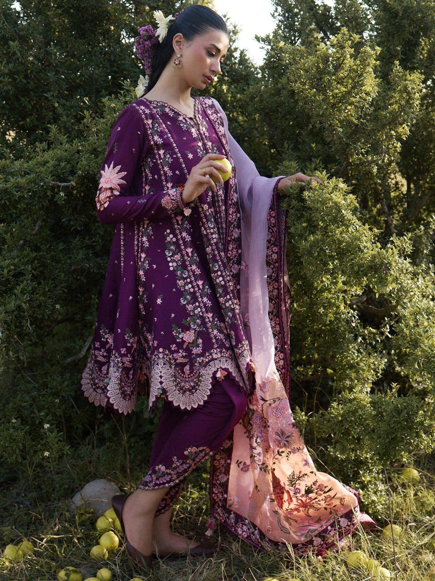 Purple Hussain Rehar Jinan'26 Lawn Embroidered Unstitched 3-Piece Suit-Lyla