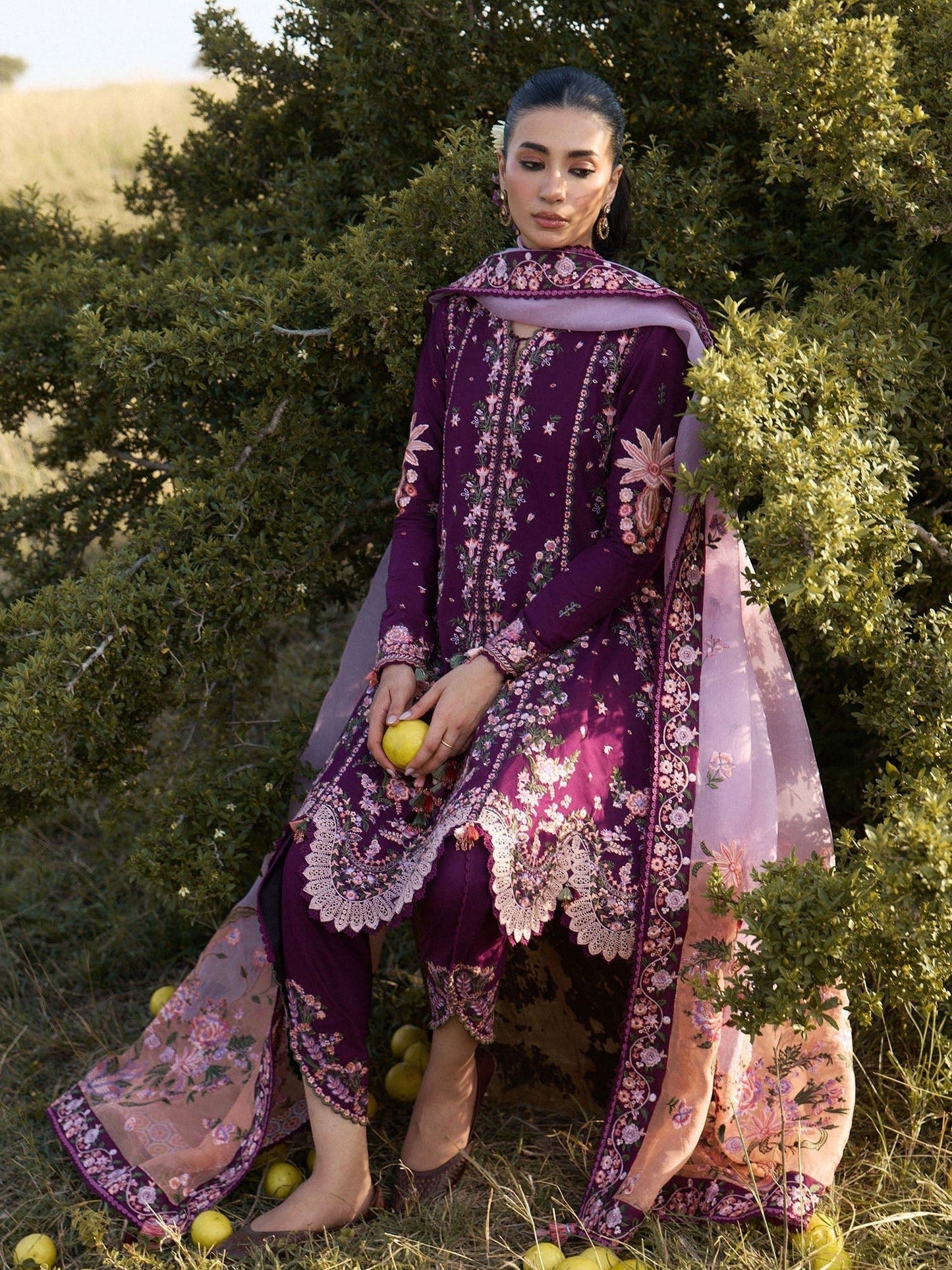 Purple Hussain Rehar Jinan'26 Lawn Embroidered Unstitched 3-Piece Suit-Lyla