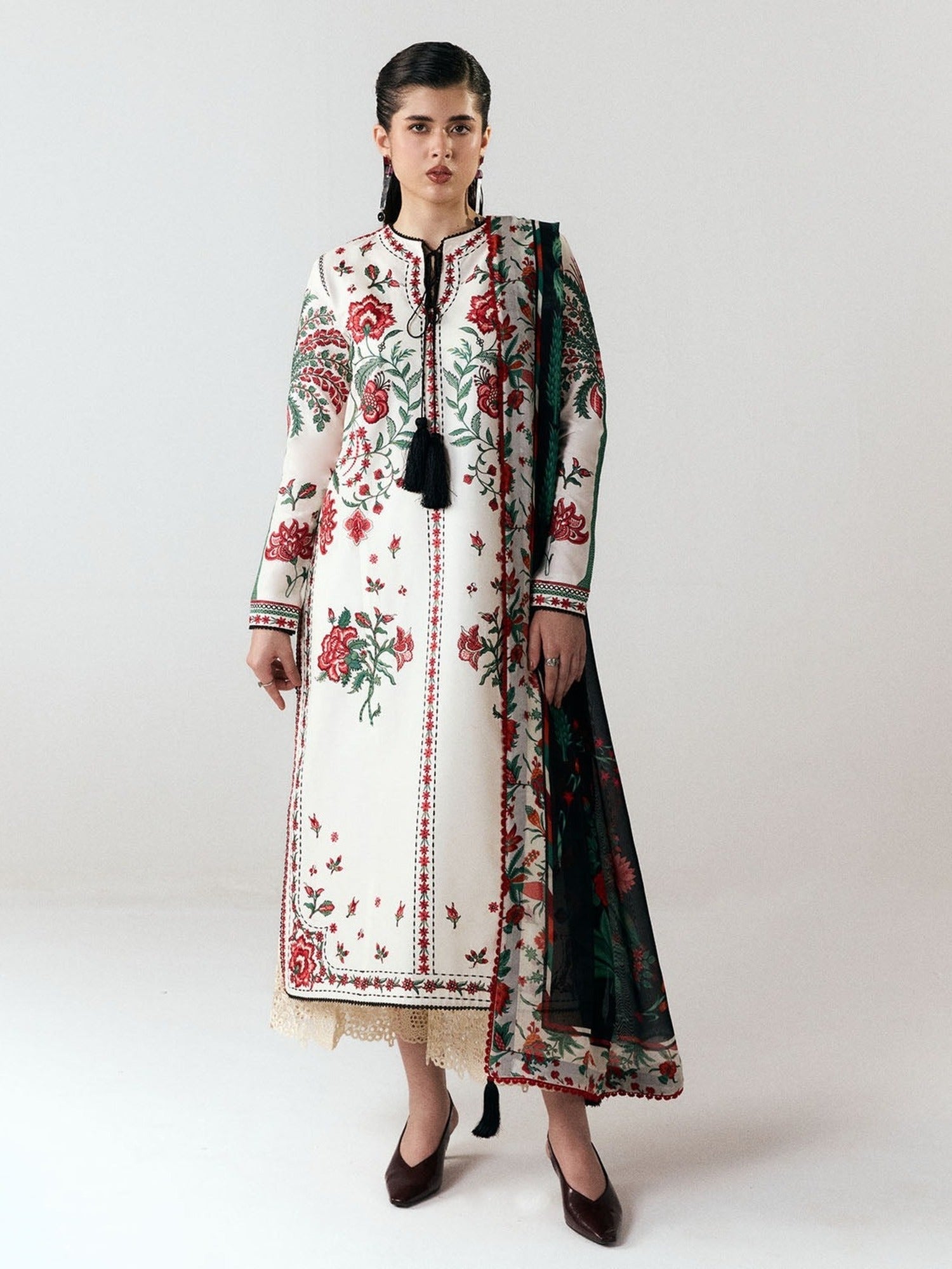 White-Jugnu By Hussain Rehar SS26 Edit III Cotton Embroidered Unstitched 3-Piece Suit-Inali