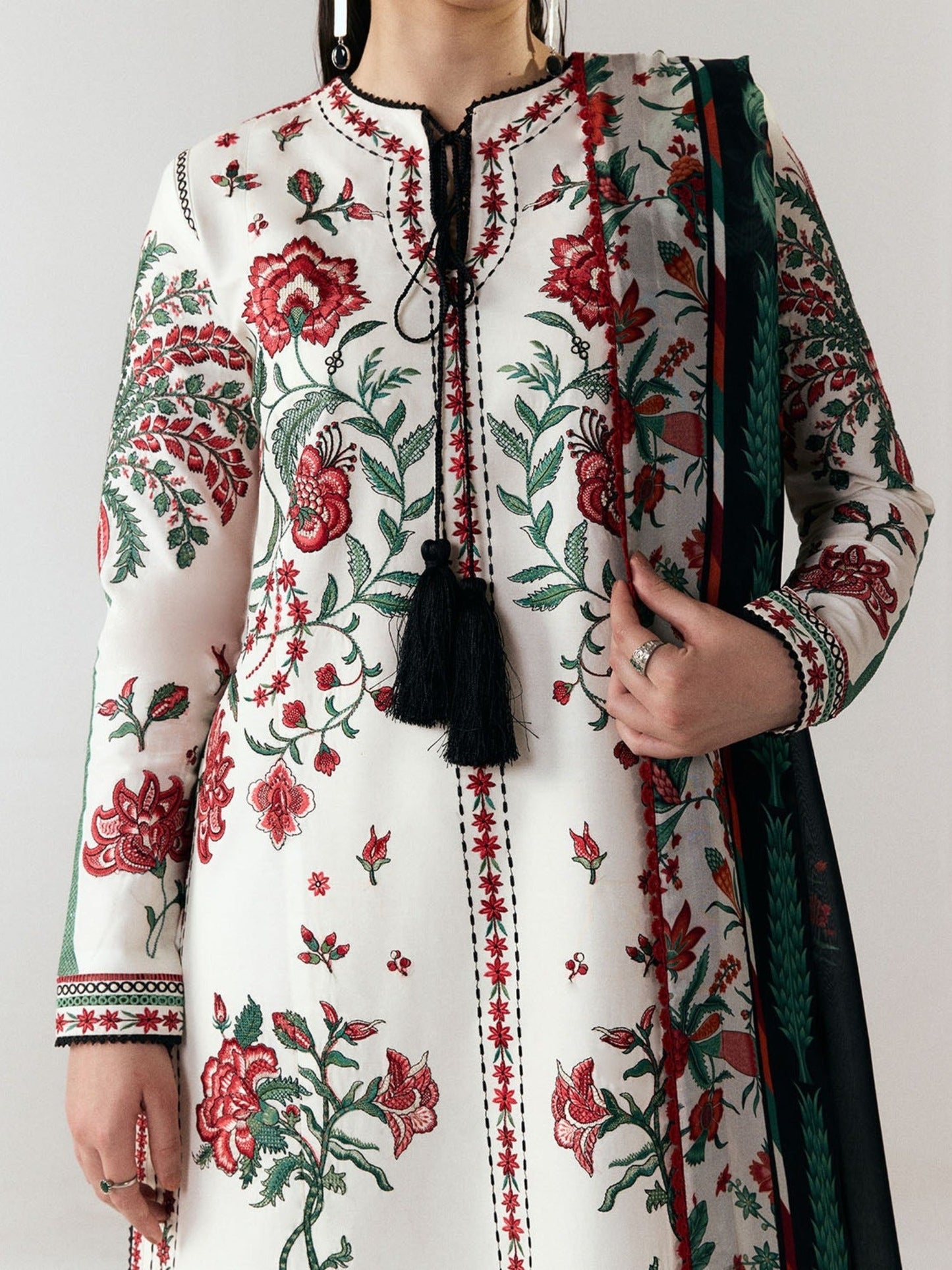 White-Jugnu By Hussain Rehar SS26 Edit III Cotton Embroidered Unstitched 3-Piece Suit-Inali
