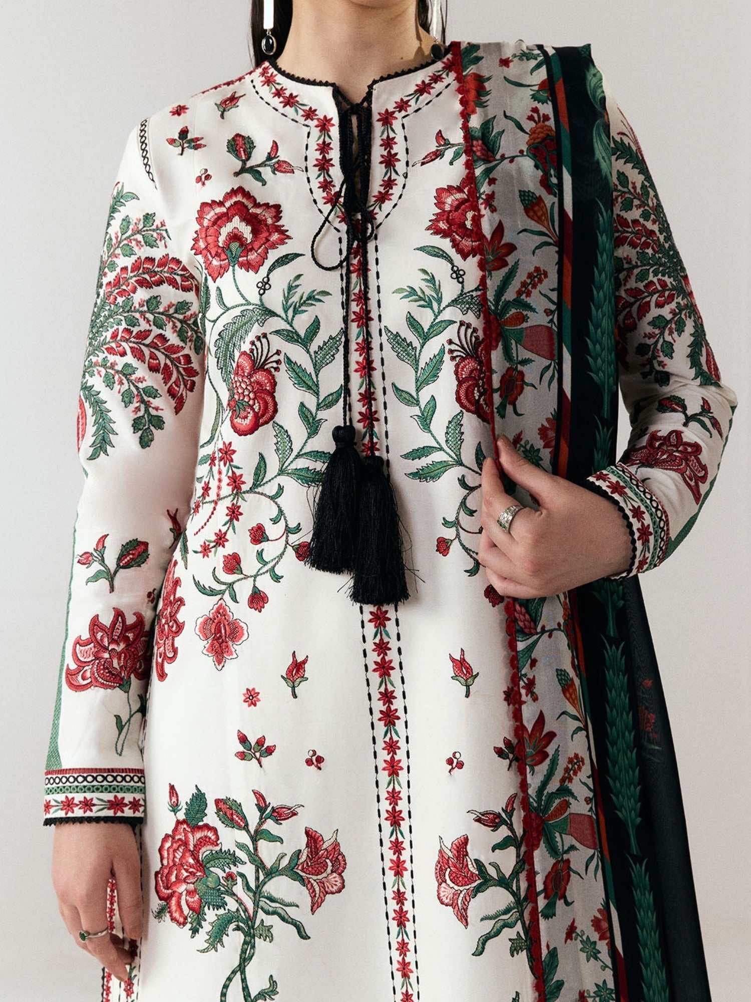 White-Jugnu By Hussain Rehar SS26 Edit III Cotton Embroidered Unstitched 3-Piece Suit-Inali