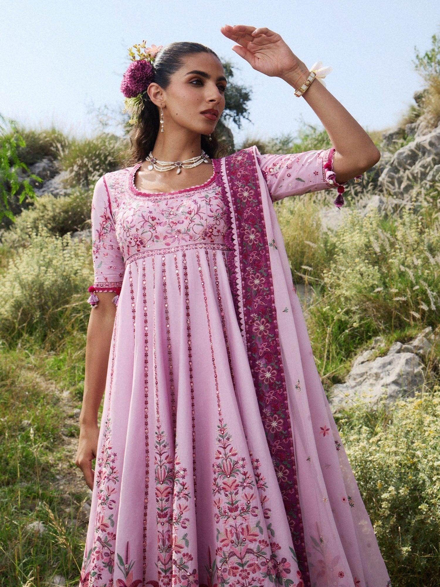 Pink Hussain Rehar Jinan'26 Lawn Embroidered Unstitched 3-Piece Suit-Marjan