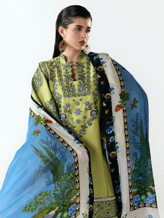 Green Jugnu By Hussain Rehar SS26 Edit III Cotton Embroidered Unstitched 3 Piece Suit Mai