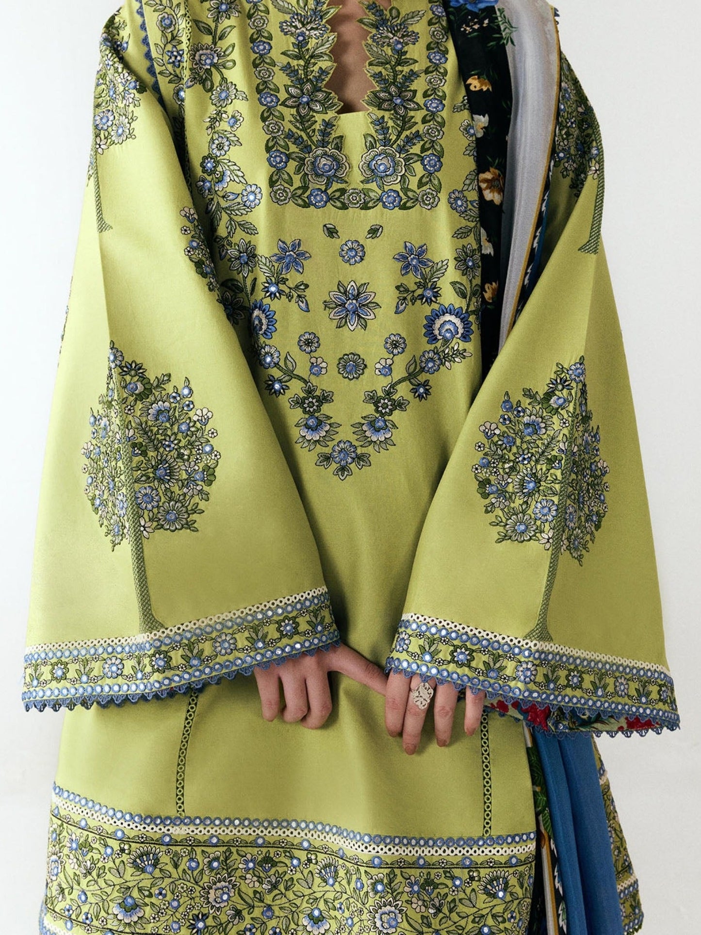 Green-Jugnu By Hussain Rehar SS26 Edit III Cotton Embroidered Unstitched 3-Piece Suit-Mai