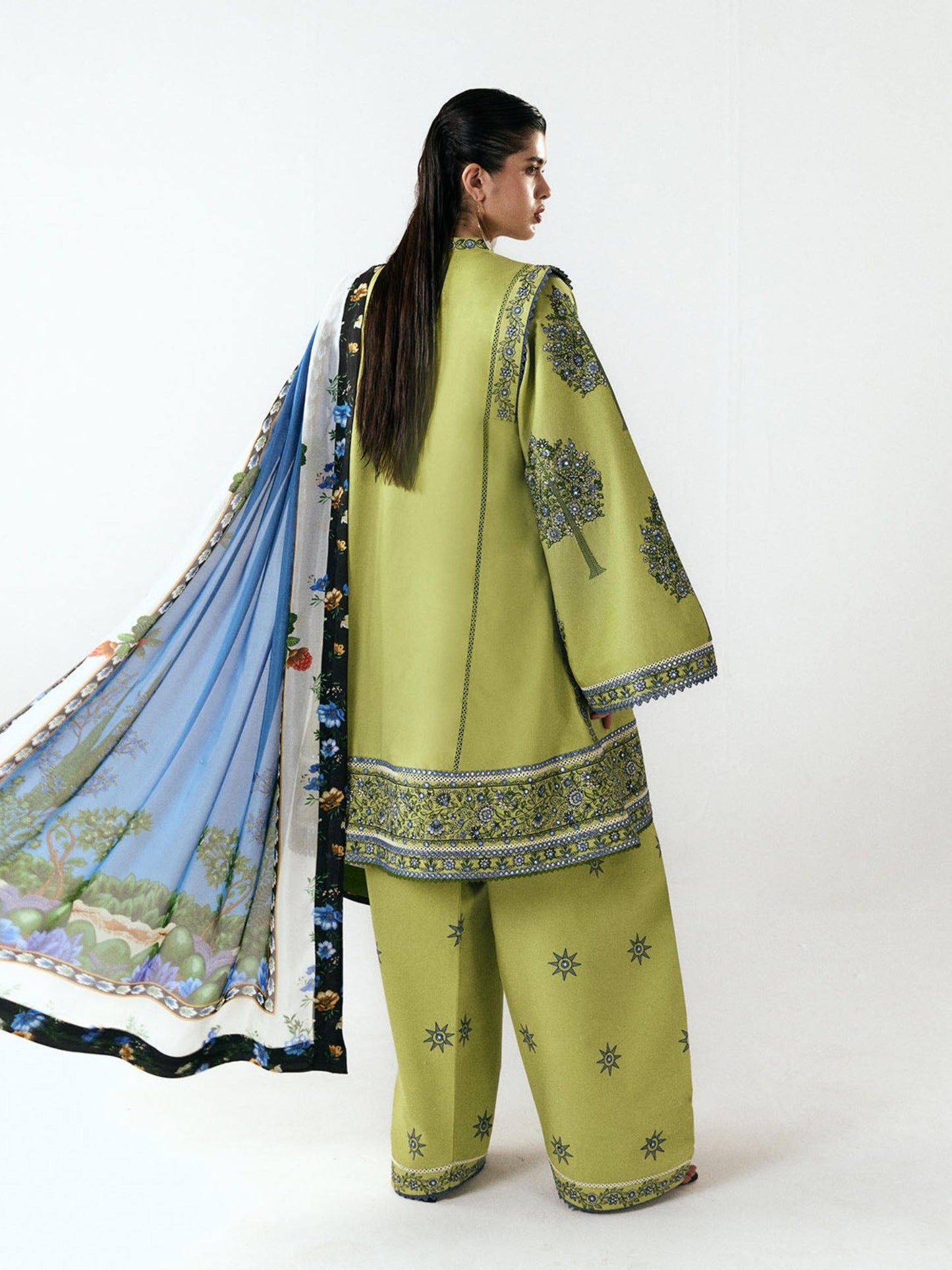 Green-Jugnu By Hussain Rehar SS26 Edit III Cotton Embroidered Unstitched 3-Piece Suit-Mai