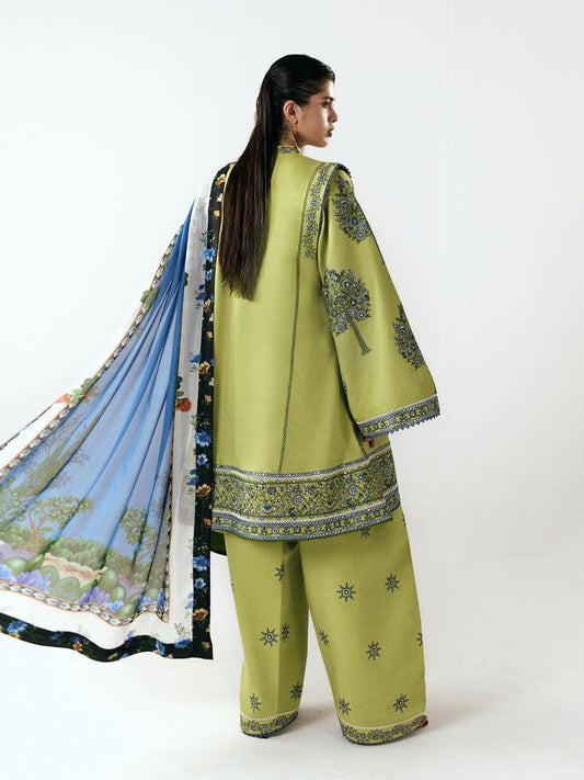 Green-Jugnu By Hussain Rehar SS26 Edit III Cotton Embroidered Unstitched 3-Piece Suit-Mai