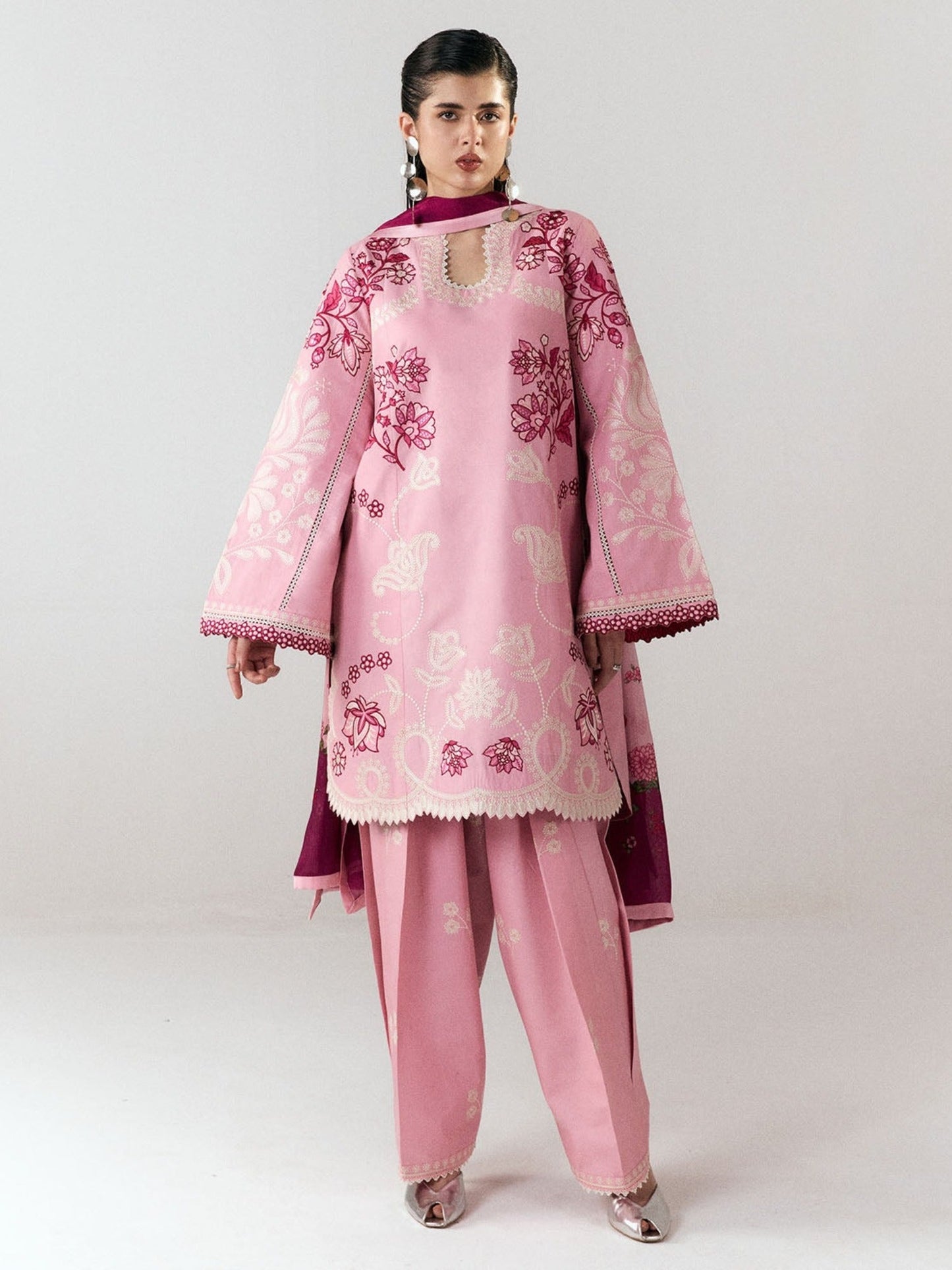 Pink-Jugnu By Hussain Rehar SS26 Edit III Cotton Embroidered Unstitched 3-Piece Suit-Nanya