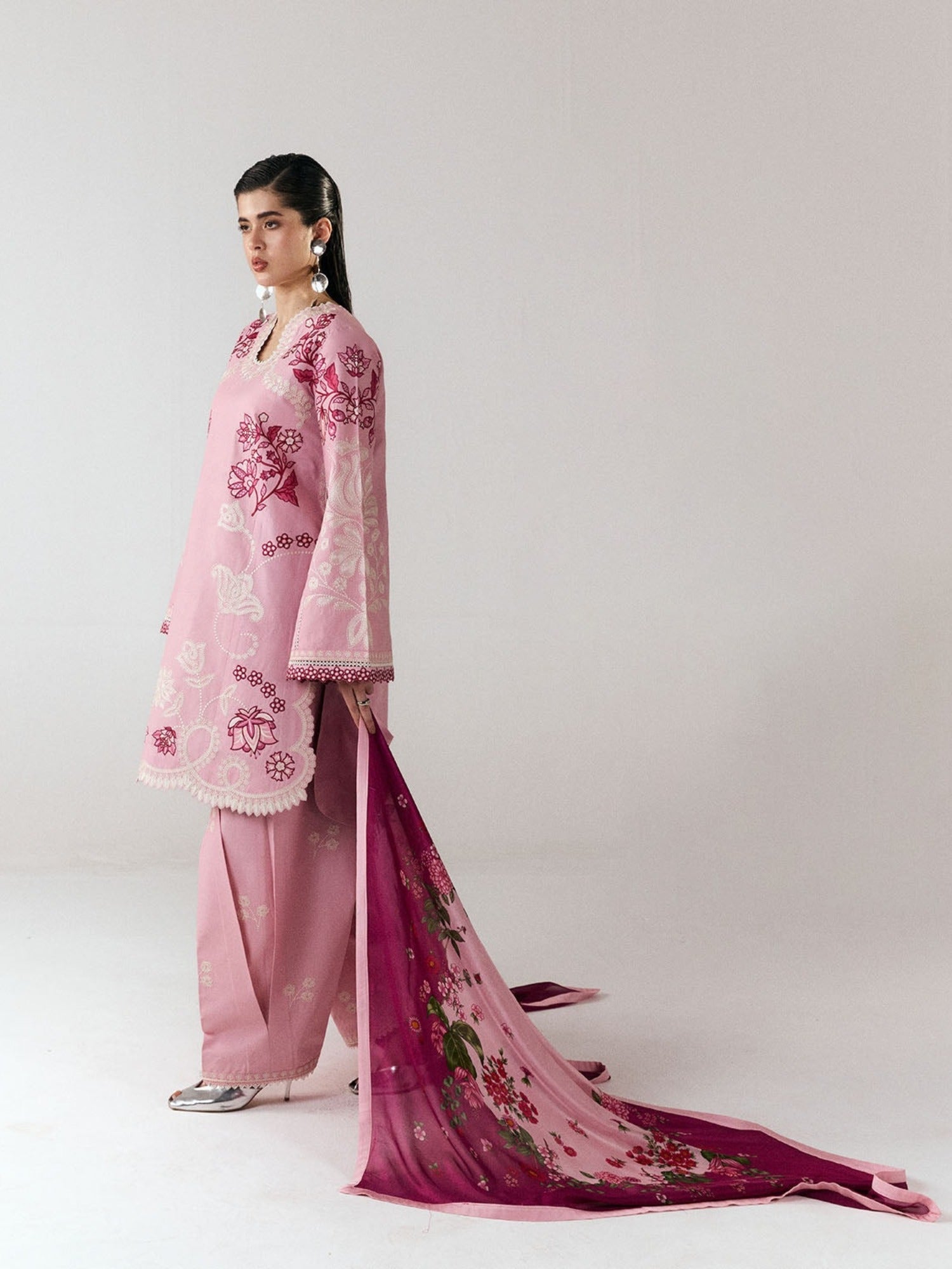 Pink-Jugnu By Hussain Rehar SS26 Edit III Cotton Embroidered Unstitched 3-Piece Suit-Nanya