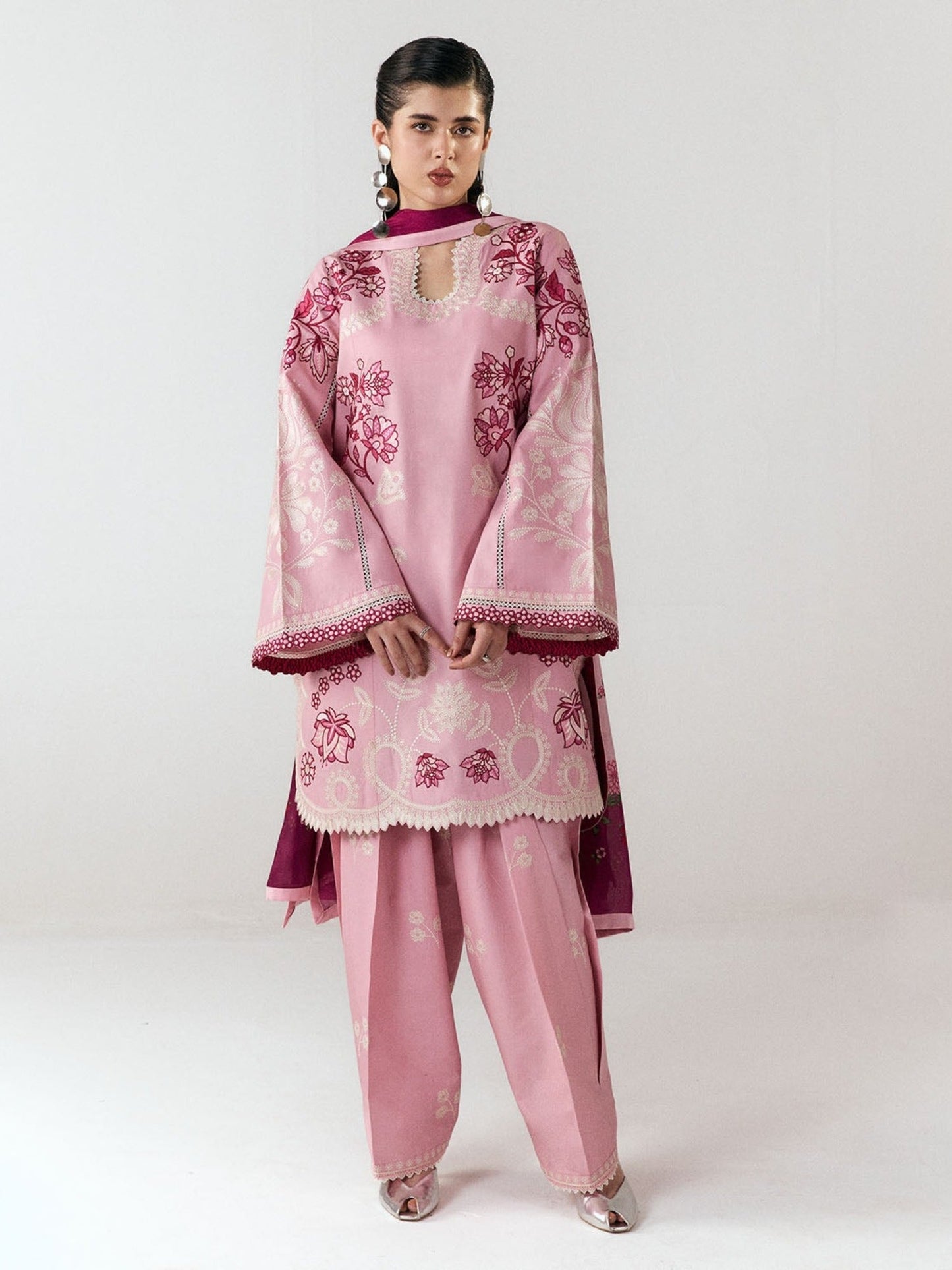 Pink-Jugnu By Hussain Rehar SS26 Edit III Cotton Embroidered Unstitched 3-Piece Suit-Nanya