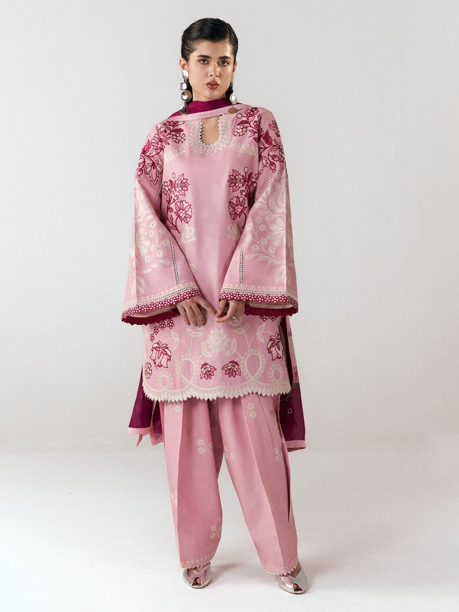 Pink-Jugnu By Hussain Rehar SS26 Edit III Cotton Embroidered Unstitched 3-Piece Suit-Nanya