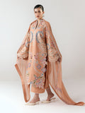 Peach-Jugnu By Hussain Rehar SS26 Edit III Cotton Embroidered Unstitched 3-Piece Suit-Nila