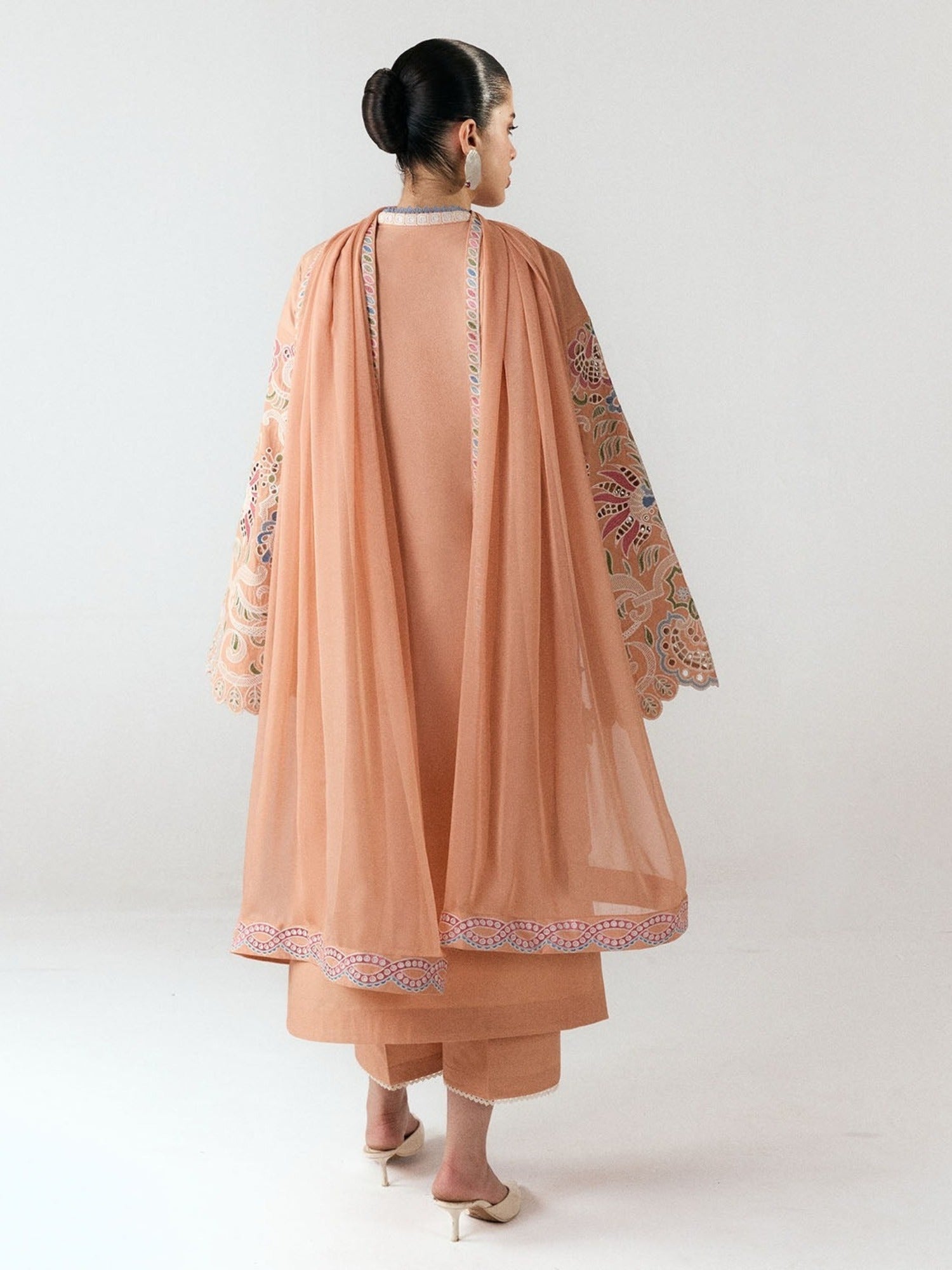 Peach-Jugnu By Hussain Rehar SS26 Edit III Cotton Embroidered Unstitched 3-Piece Suit-Nila