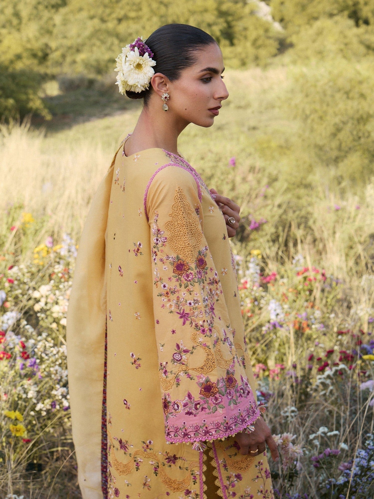 Yellow-Hussain Rehar Jinan'26 Lawn Embroidered Unstitched 3-Piece Suit-Sonal