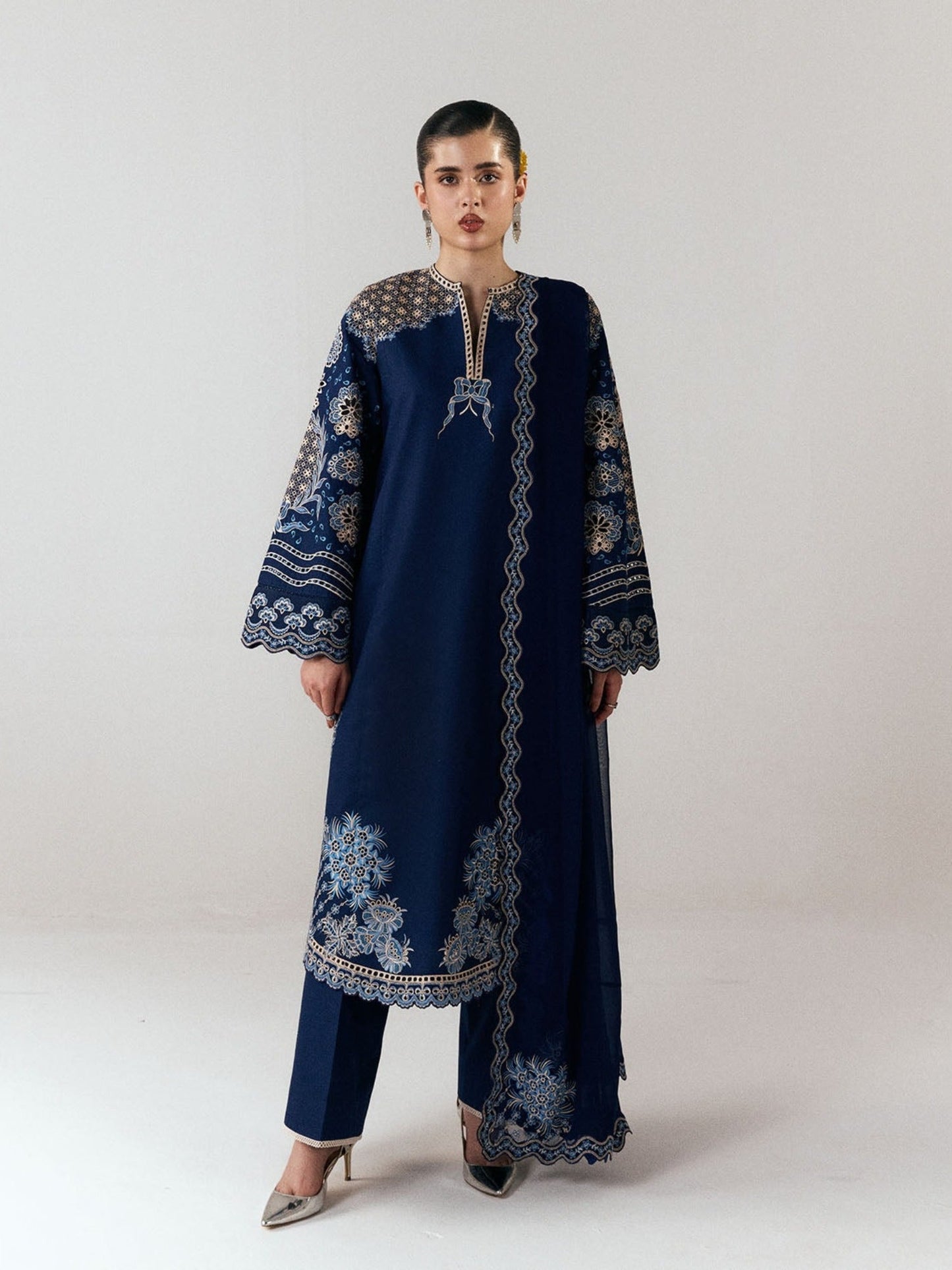 Blue-Jugnu By Hussain Rehar SS26 Edit III Cotton Embroidered Unstitched 3-Piece Suit-Tiva