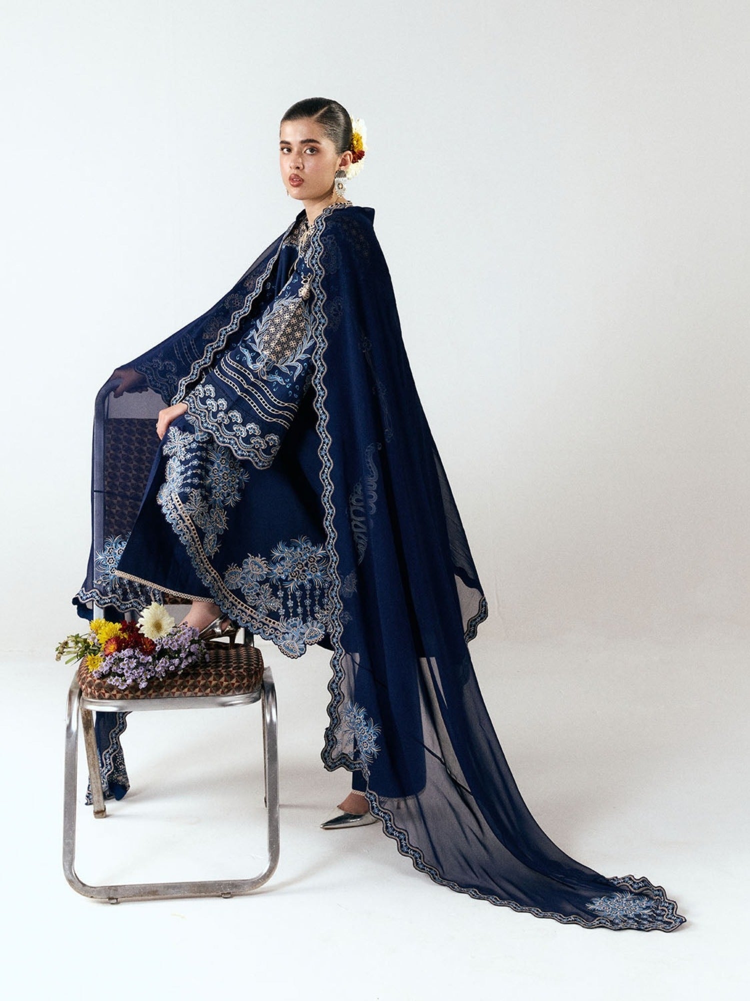Blue-Jugnu By Hussain Rehar SS26 Edit III Cotton Embroidered Unstitched 3-Piece Suit-Tiva