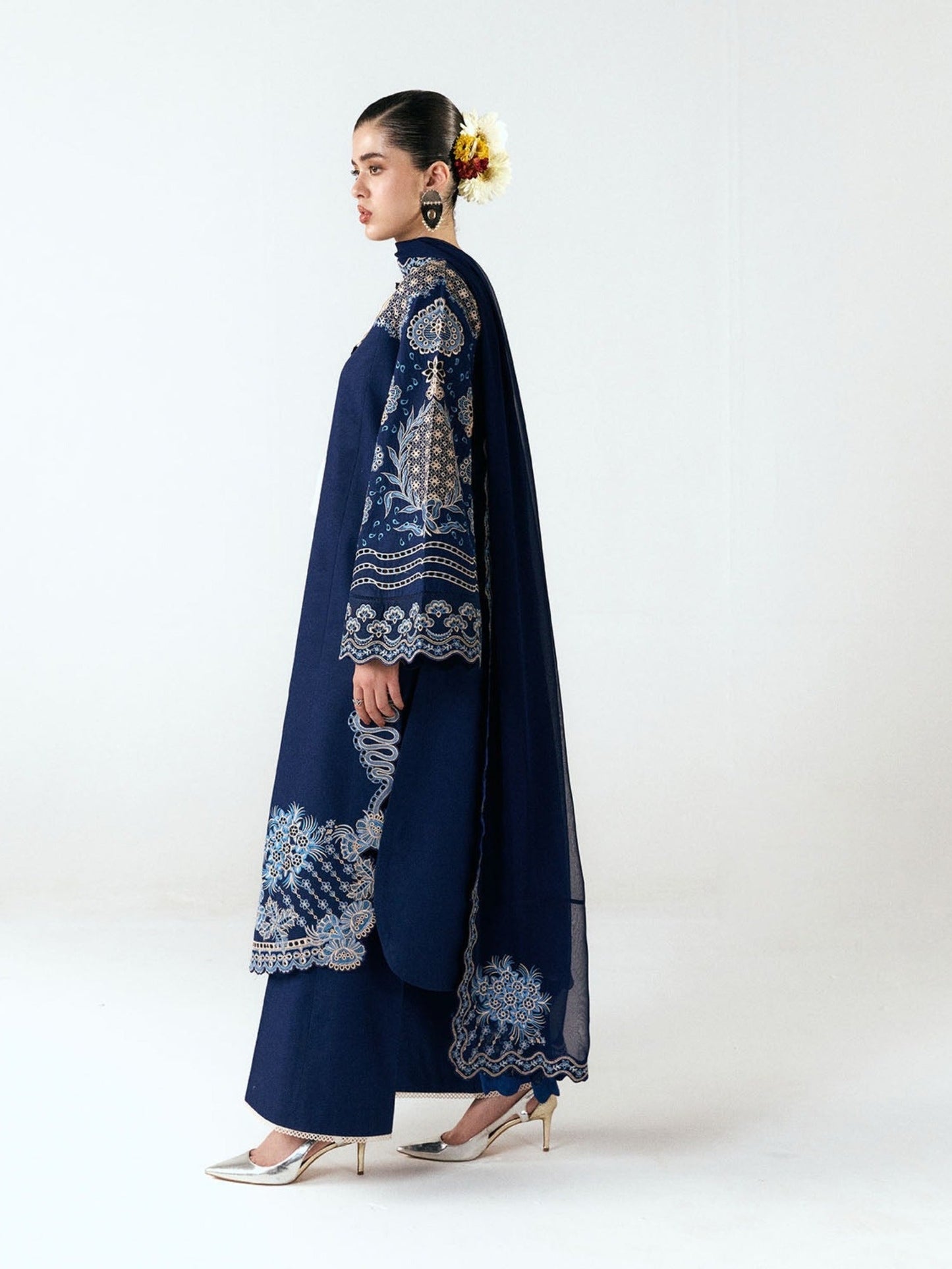 Blue-Jugnu By Hussain Rehar SS26 Edit III Cotton Embroidered Unstitched 3-Piece Suit-Tiva