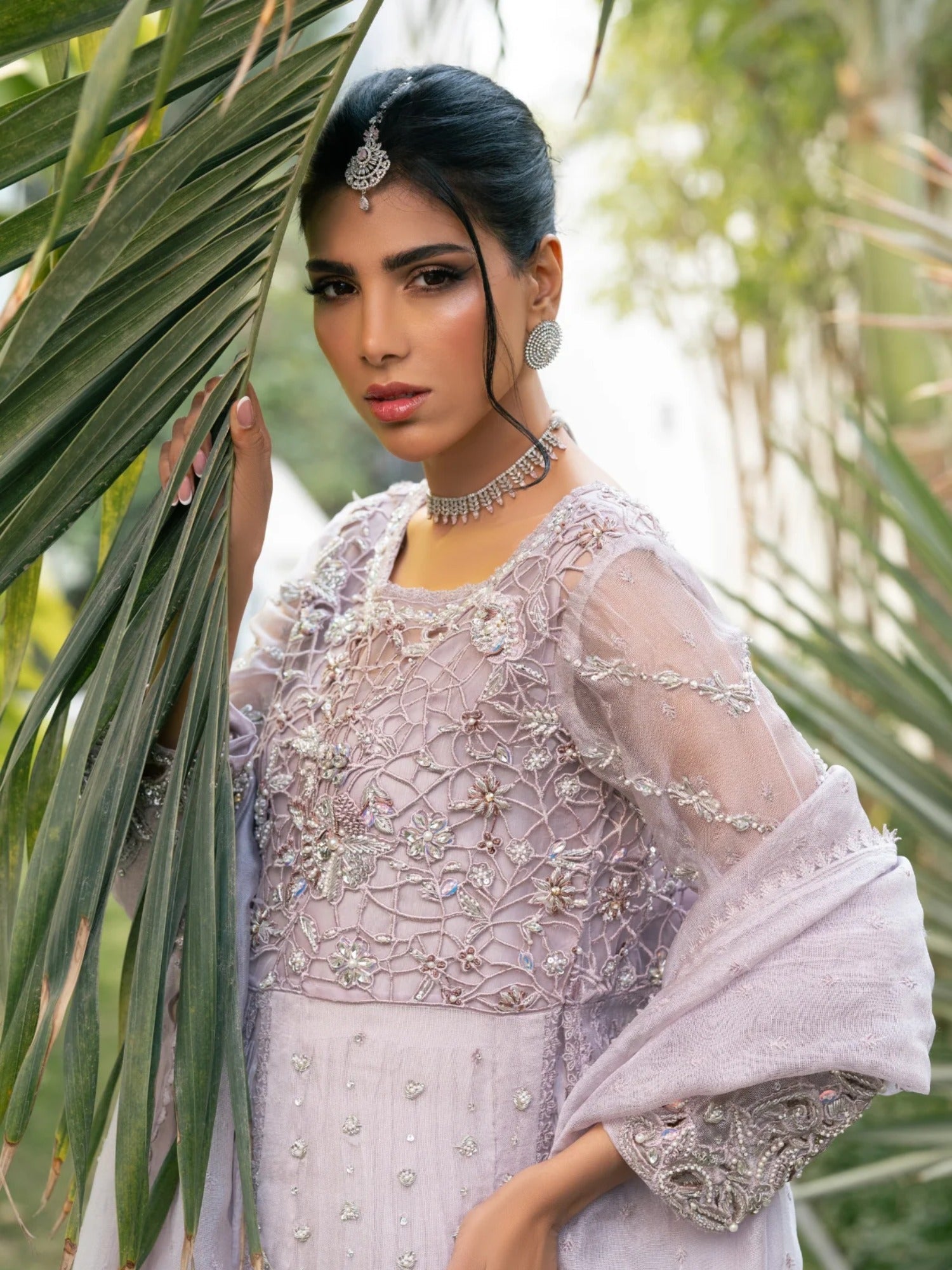 Lilac Manahil Arts Sheesha Net Embellished Stitched 4-Piece Suit-K-240