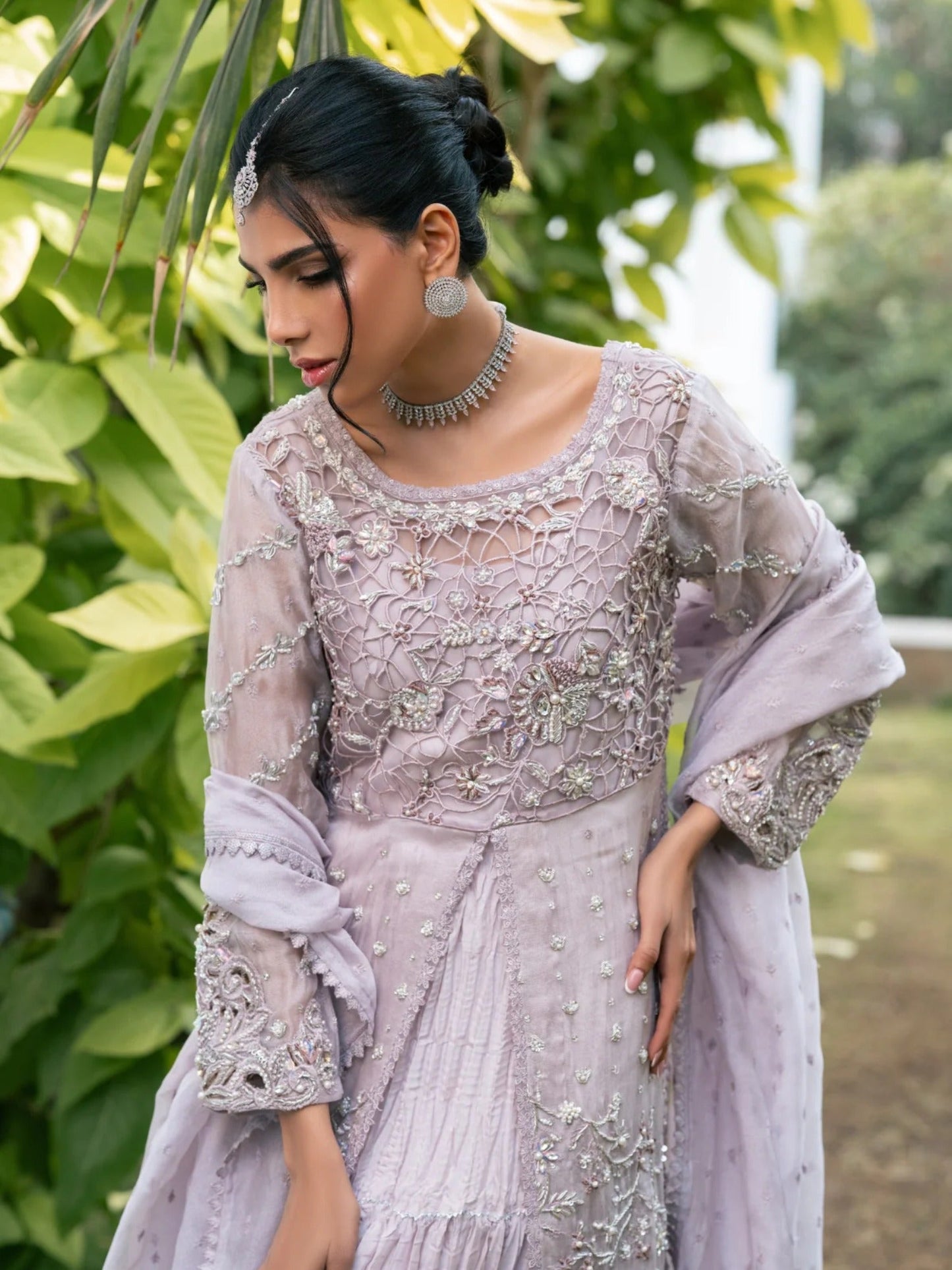 Lilac Manahil Arts Sheesha Net Embellished Stitched 4-Piece Suit-K-240