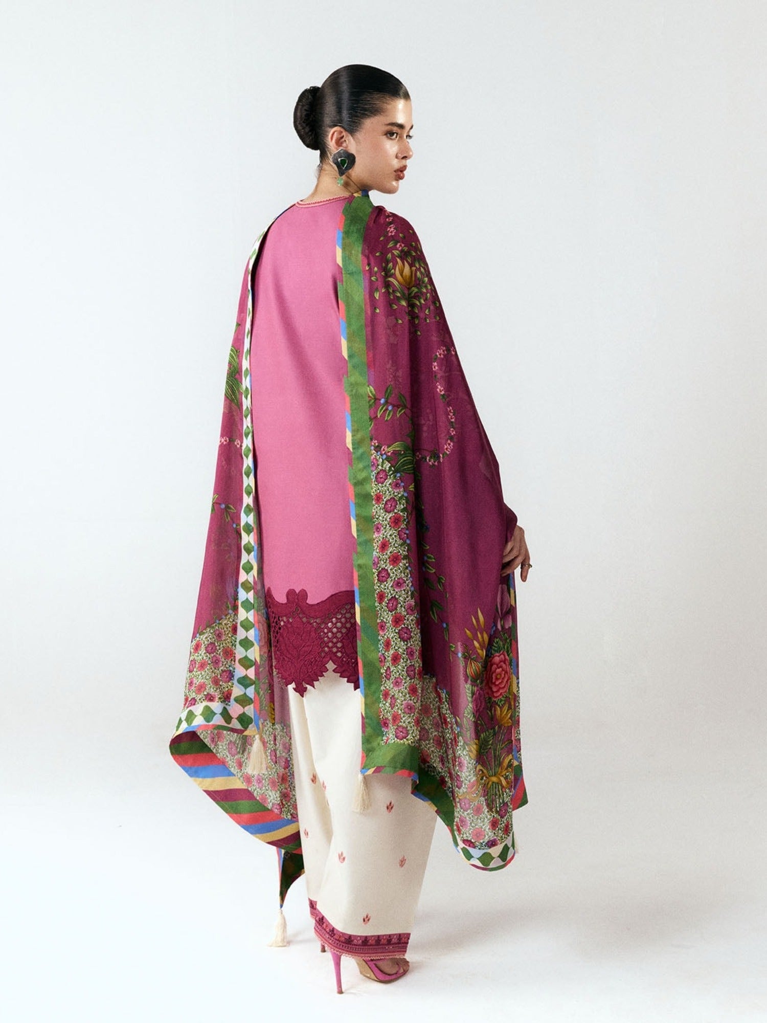 Pink and White-Jugnu By Hussain Rehar SS26 Edit III Cotton Embroidered Unstitched 3-Piece Suit-Yawi
