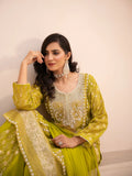 Yellow Manahil Arts Chiffon Embellished Stitched 3-Piece Suit-MS-05-Chartreuse