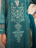 Blue Manahil Arts Chiffon Embellished Stitched 3-Piece Suit-MS-02-Zinc