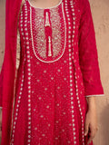 Pink Manahil Arts Chiffon Embellished Stitched 3-Piece Suit-MS-01-Shocking Pink
