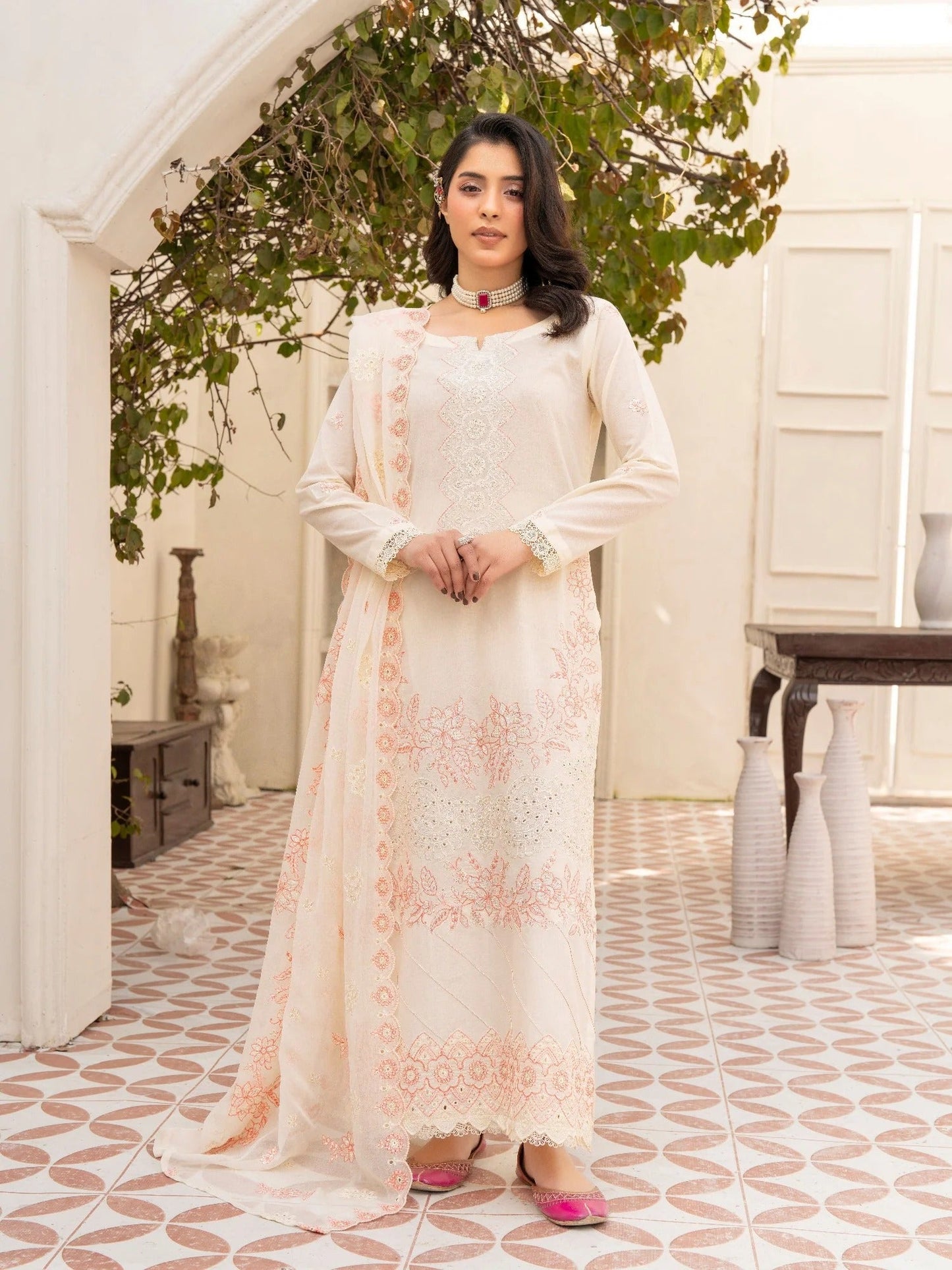 Cream-Noori Lawn Cotton Embroidered Stitched 3-Piece Suit-OW26101