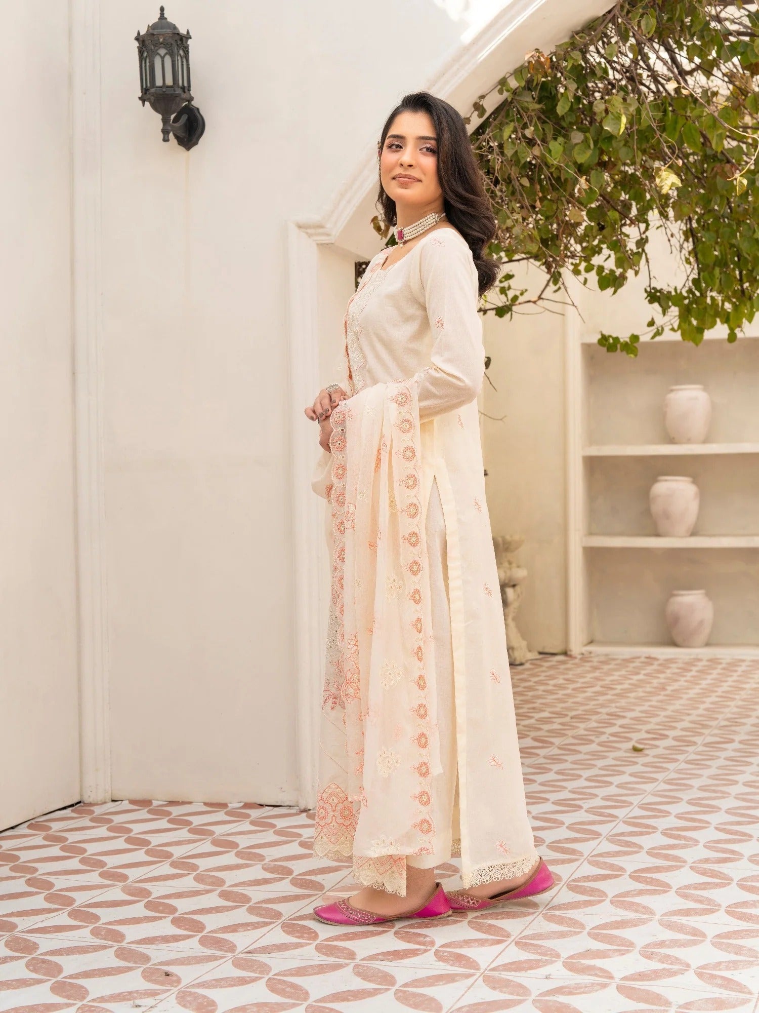 Cream-Noori Lawn Cotton Embroidered Stitched 3-Piece Suit-OW26101