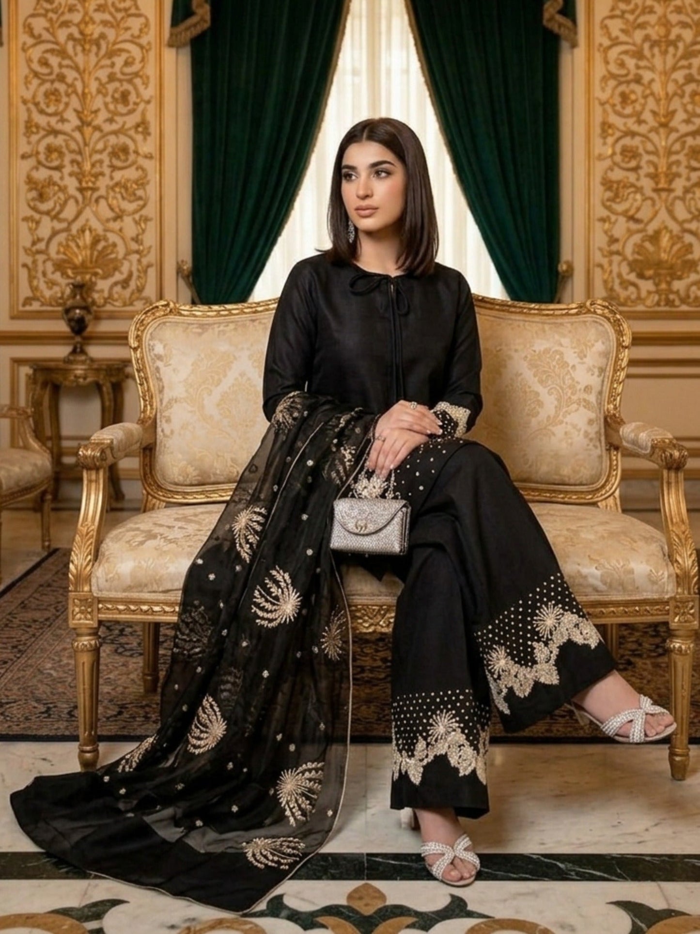 Black-Pyara Jora Lawn Embroidered Stitched 3-Piece Suit-Tehzeeb