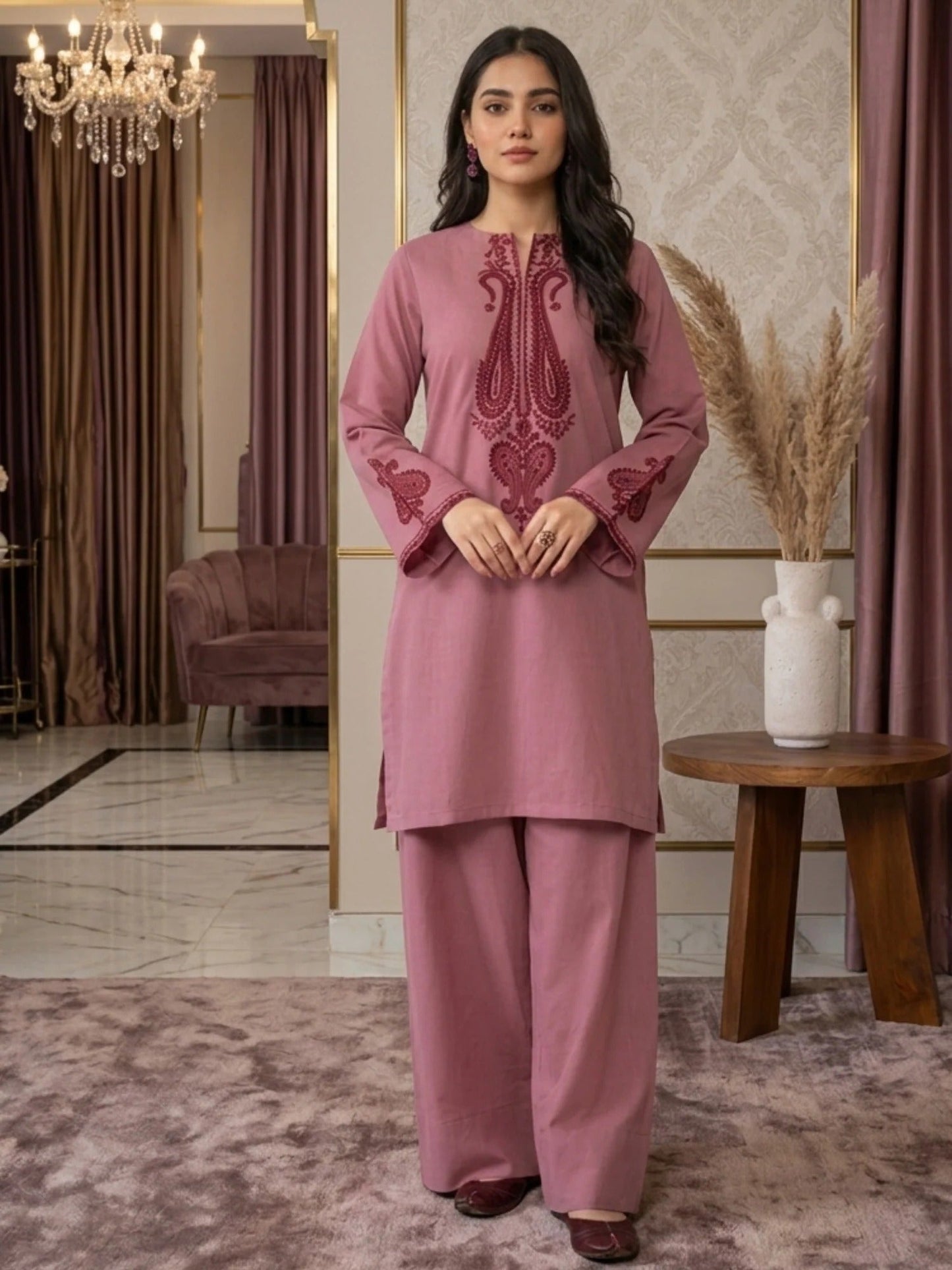 Pink-Pyara Jora Lawn Embroidered Stitched 2-Piece Suit-Flora