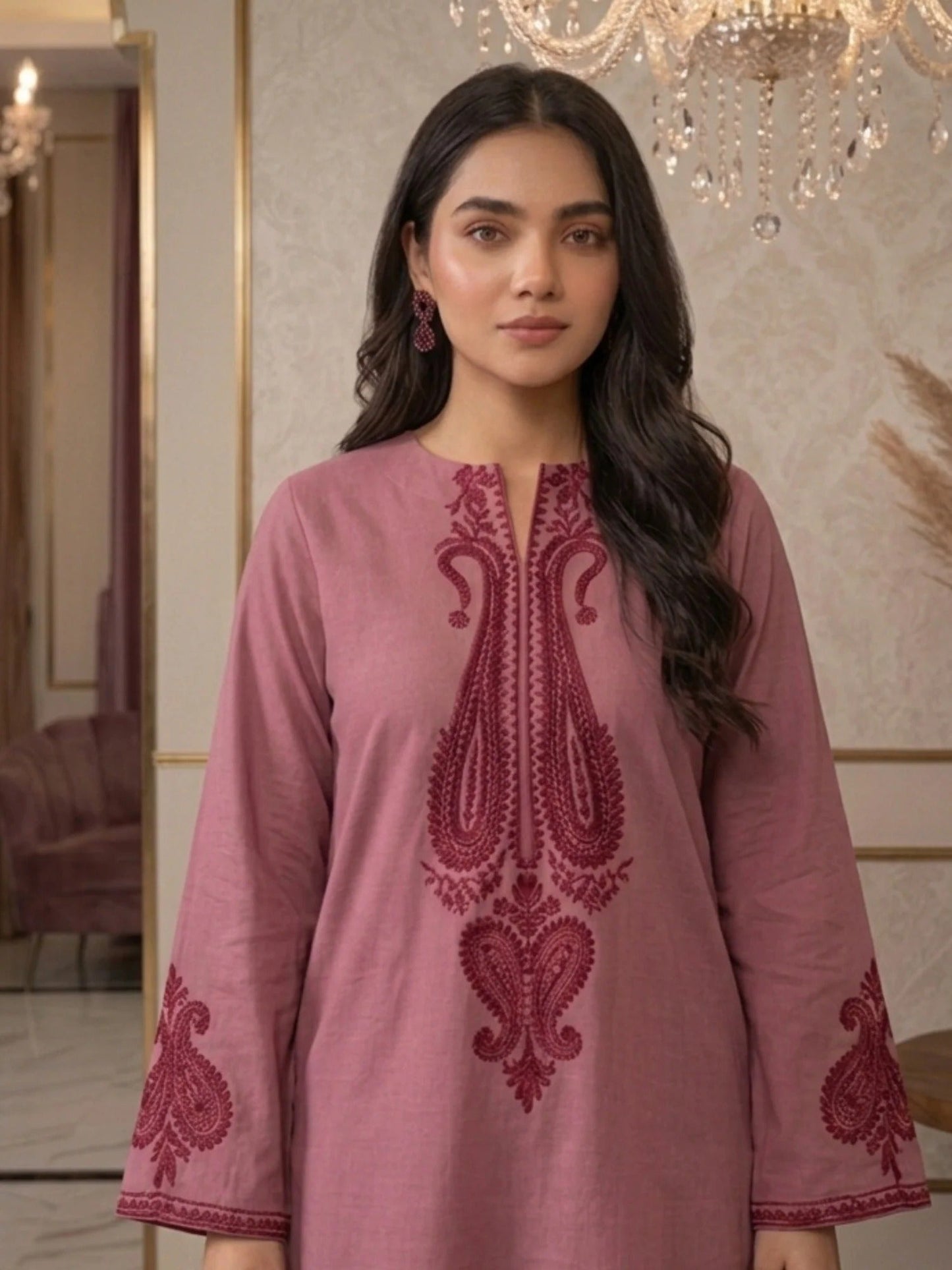 Pink-Pyara Jora Lawn Embroidered Stitched 2-Piece Suit-Flora