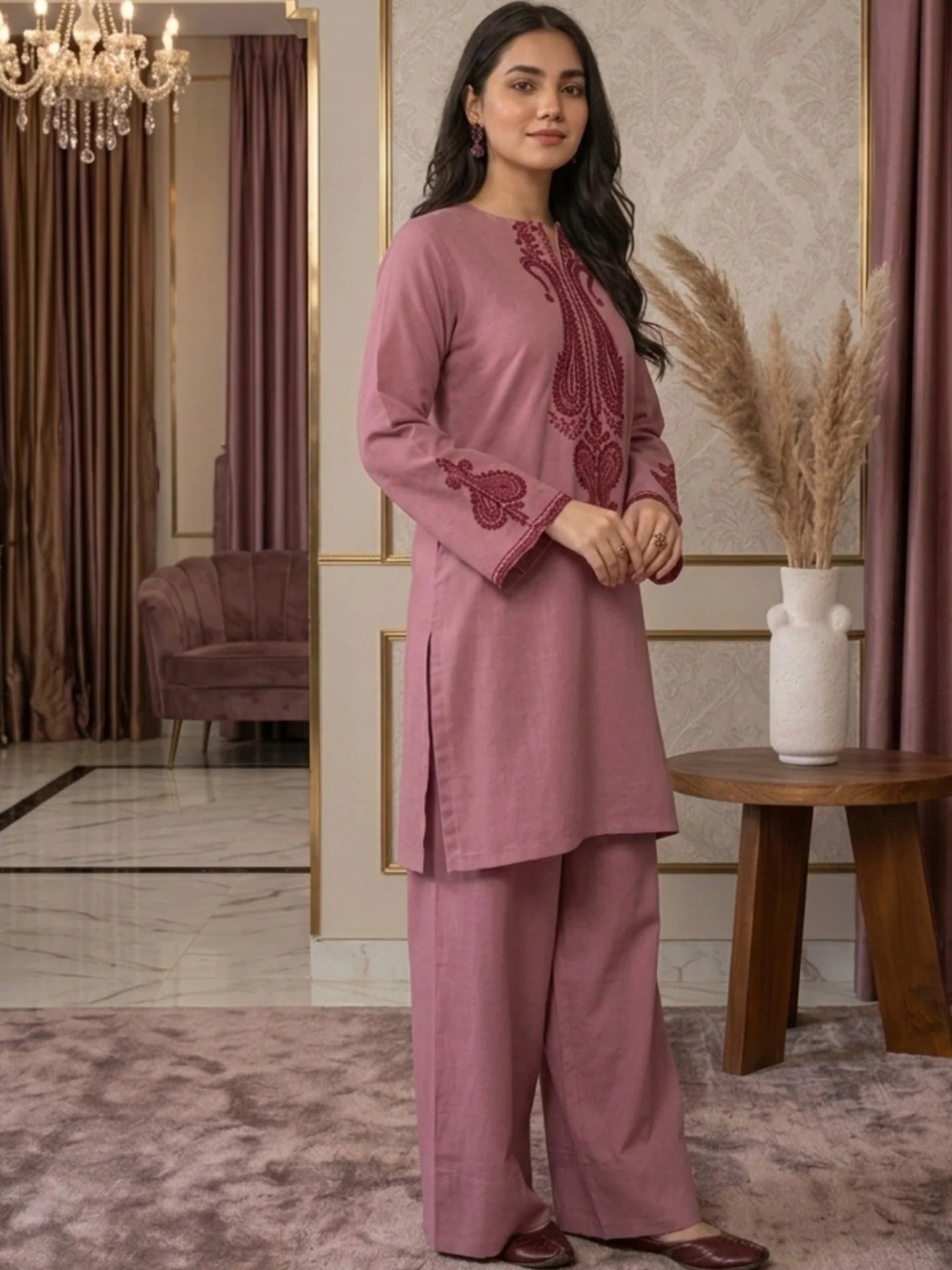 Pink-Pyara Jora Lawn Embroidered Stitched 2-Piece Suit-Flora