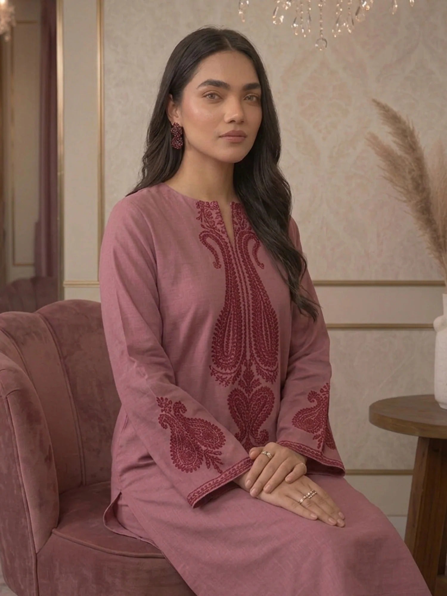 Pink-Pyara Jora Lawn Embroidered Stitched 2-Piece Suit-Flora
