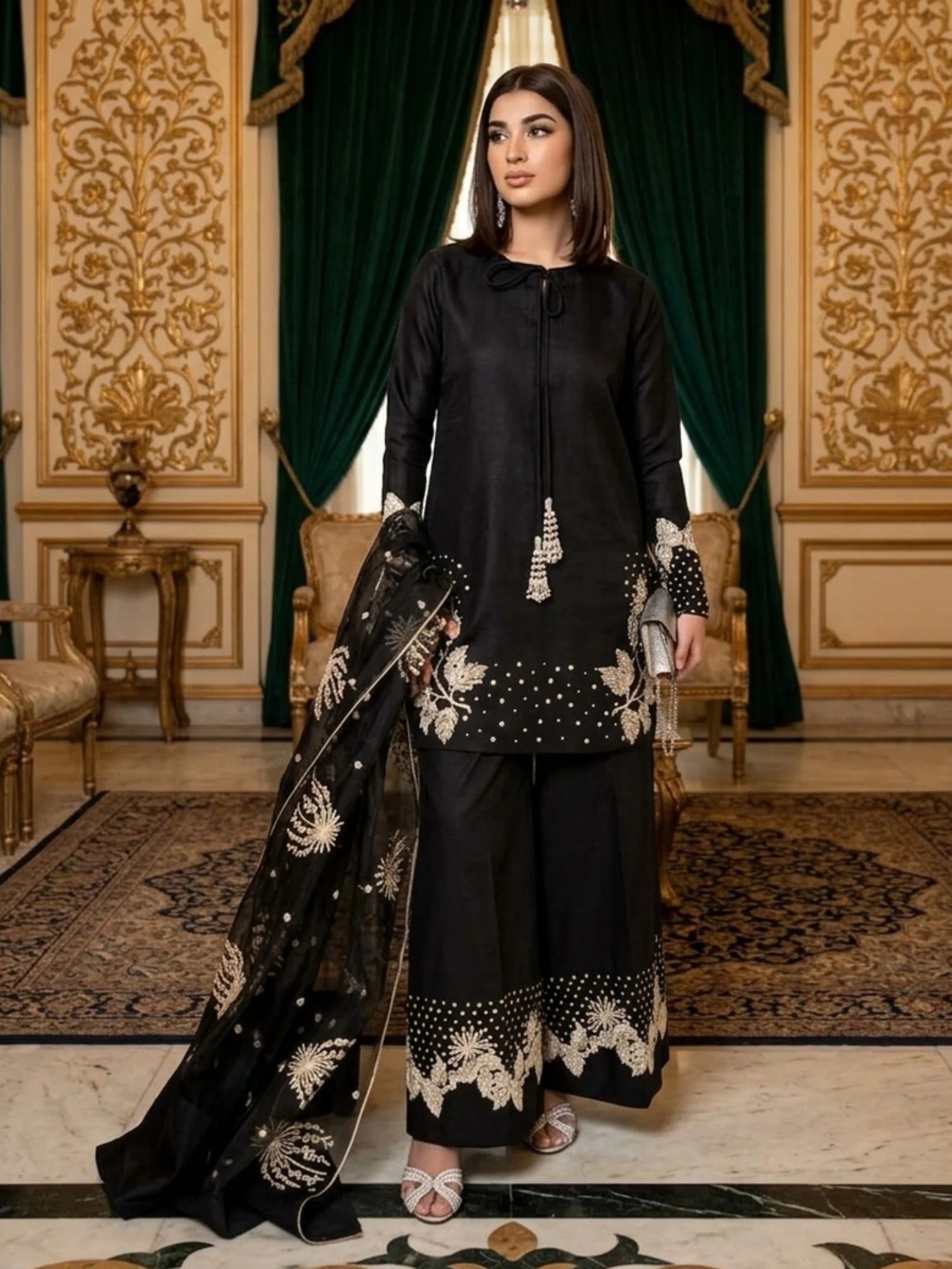 Black-Pyara Jora Lawn Embroidered Stitched 3-Piece Suit-Tehzeeb
